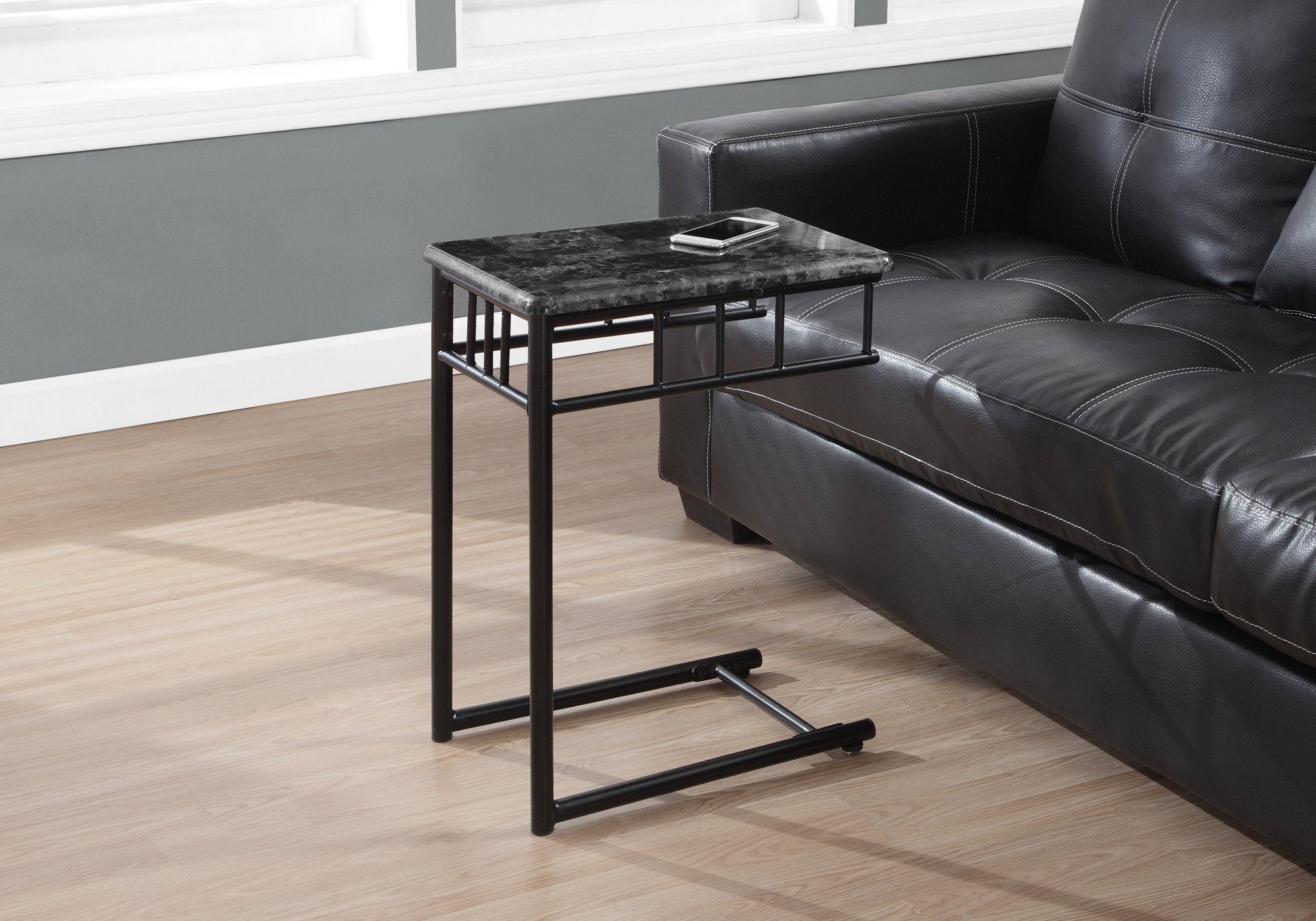 Image of accent table - grey marble charcoal metal  i 3063.