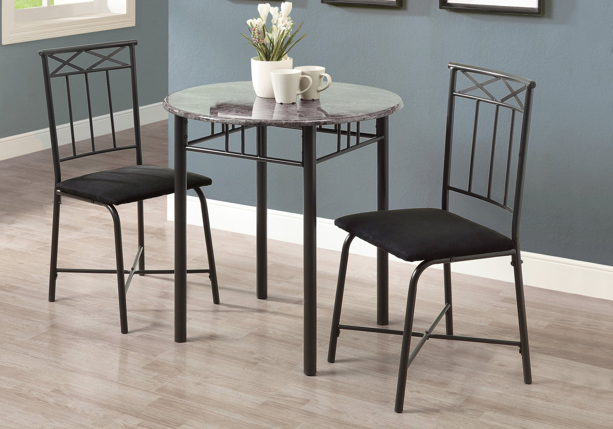Image of dining set - 3pcs set grey marble charcoal metal i 3065.