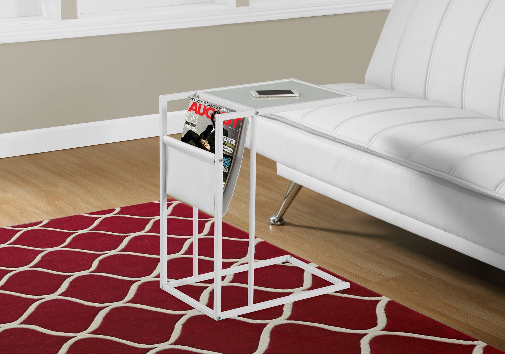 Image of accent table - white white metal with a magazine rack  i 3067.