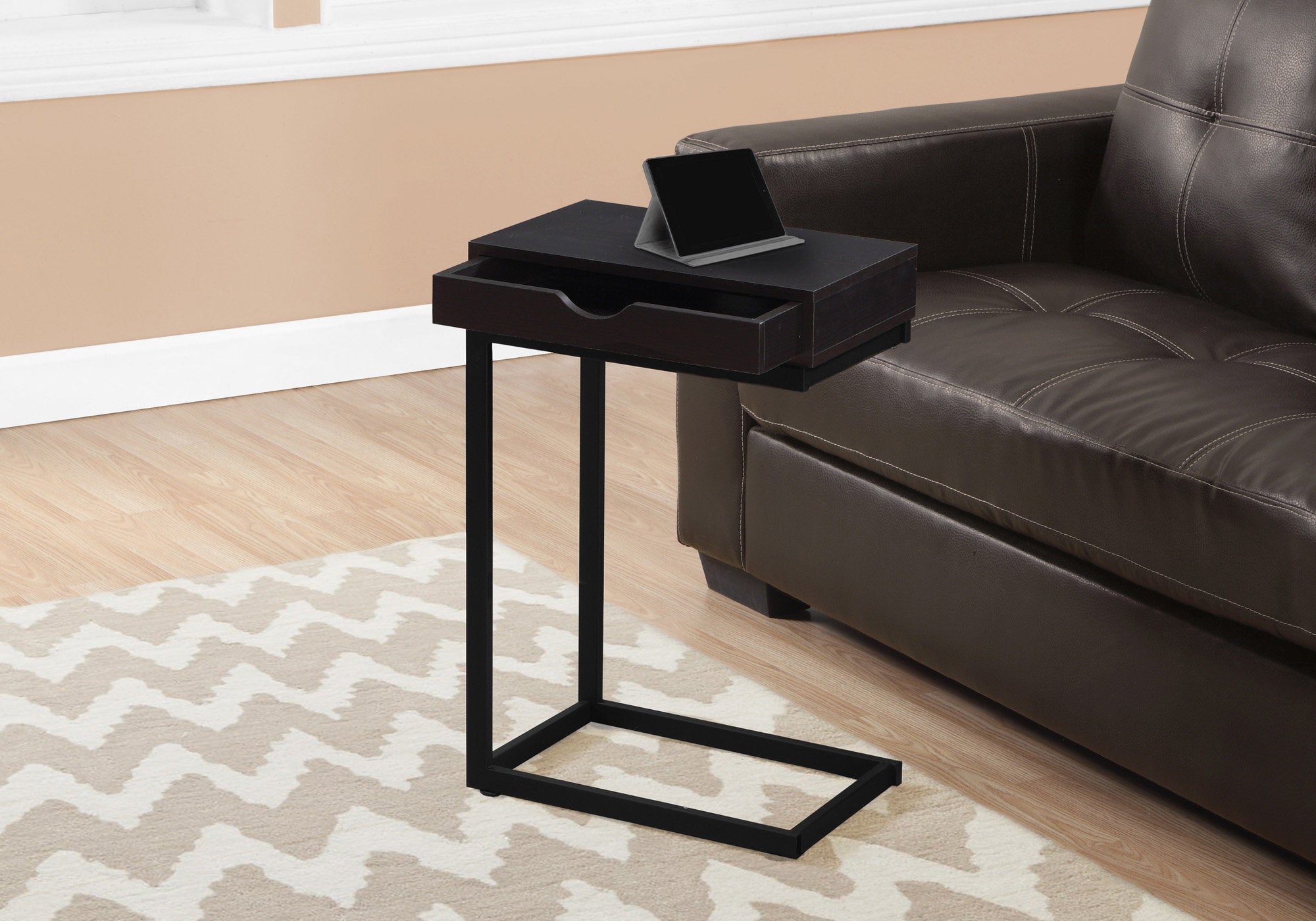 Image of accent table - espresso black metal with a drawer  i 3069.