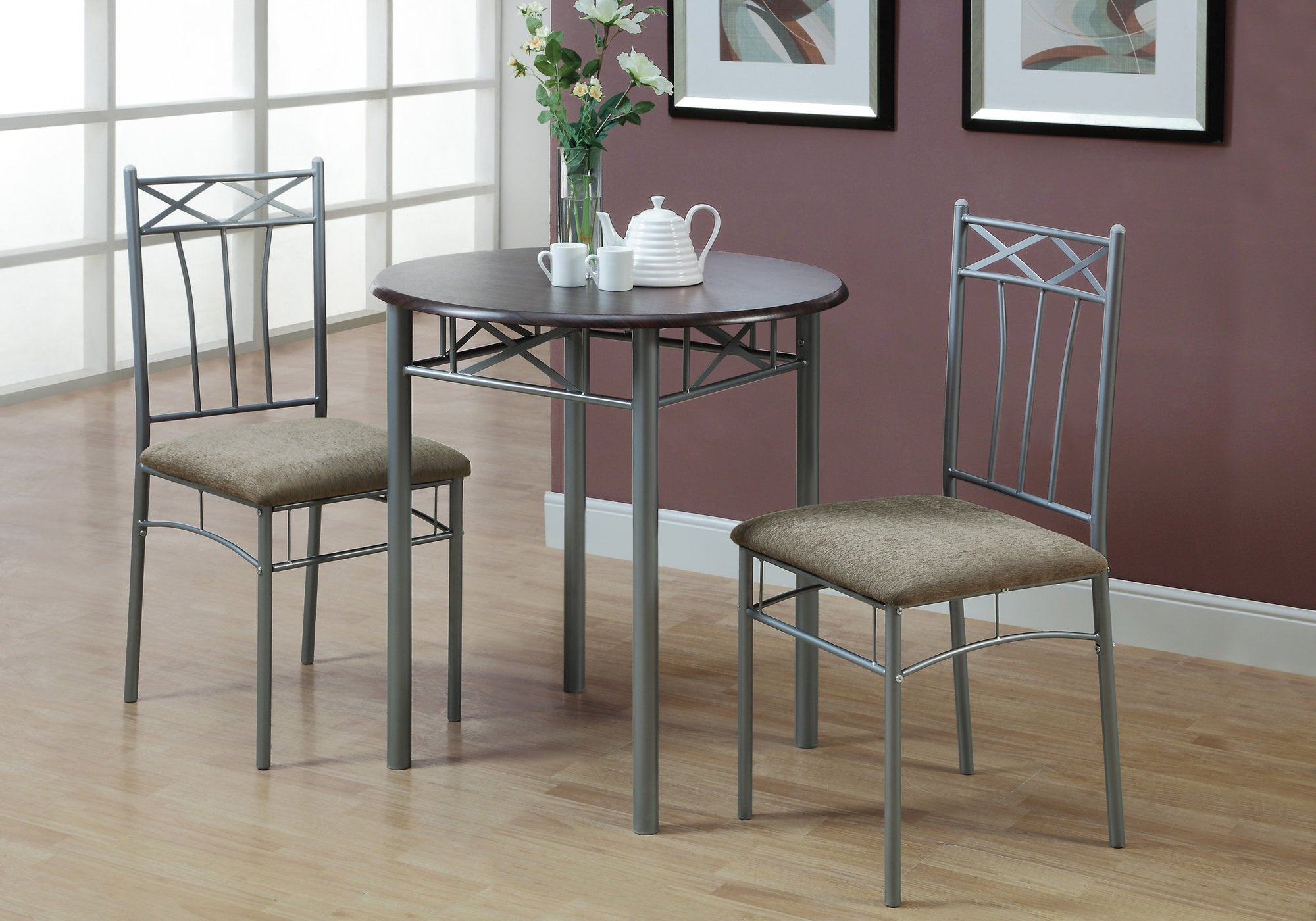 Image of dining set - 3pcs set espresso silver metal i 3075.