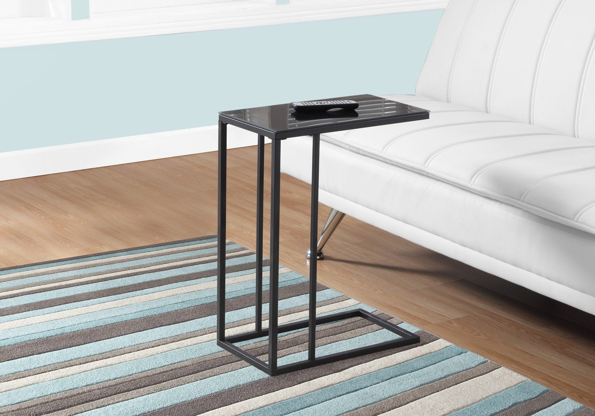 Image of accent table - black metal black tempered glass  i 3087.