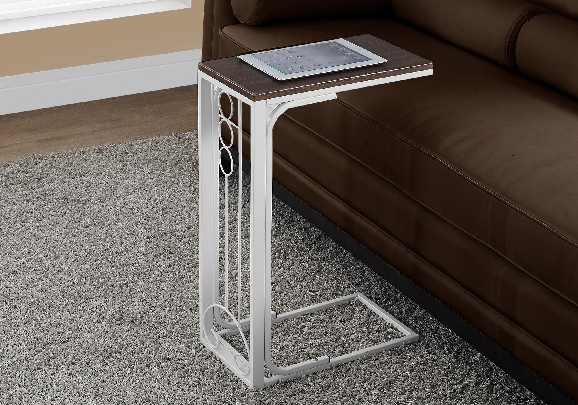 Image of accent table - cherry top antique white metal  i 3136.