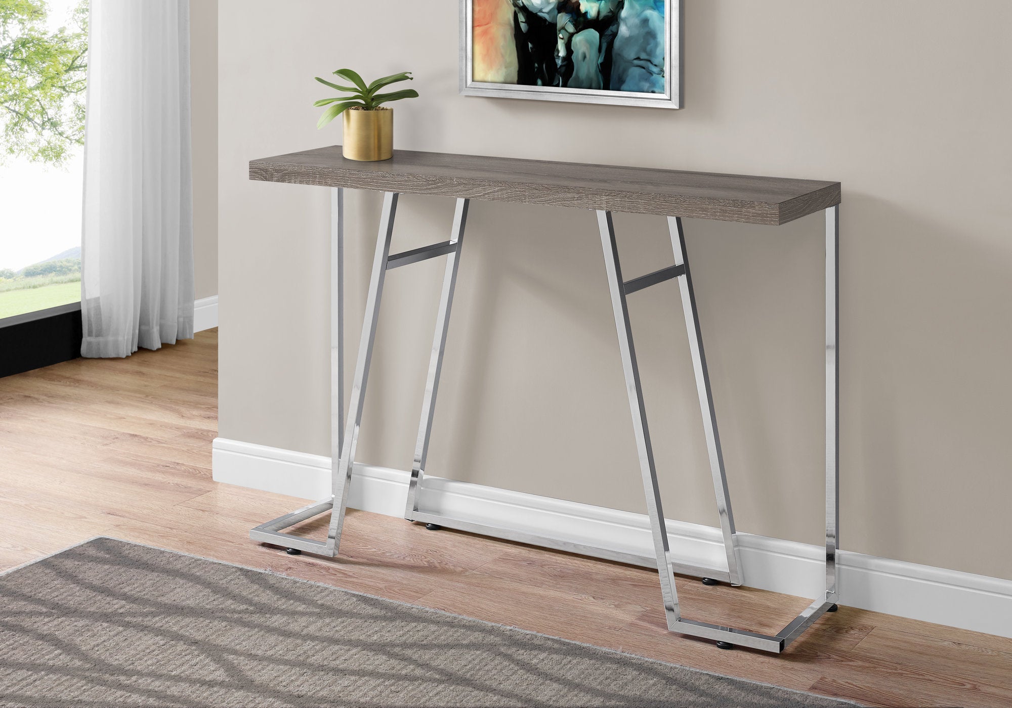 accent table 48l dark taupe chrome metal i3169
