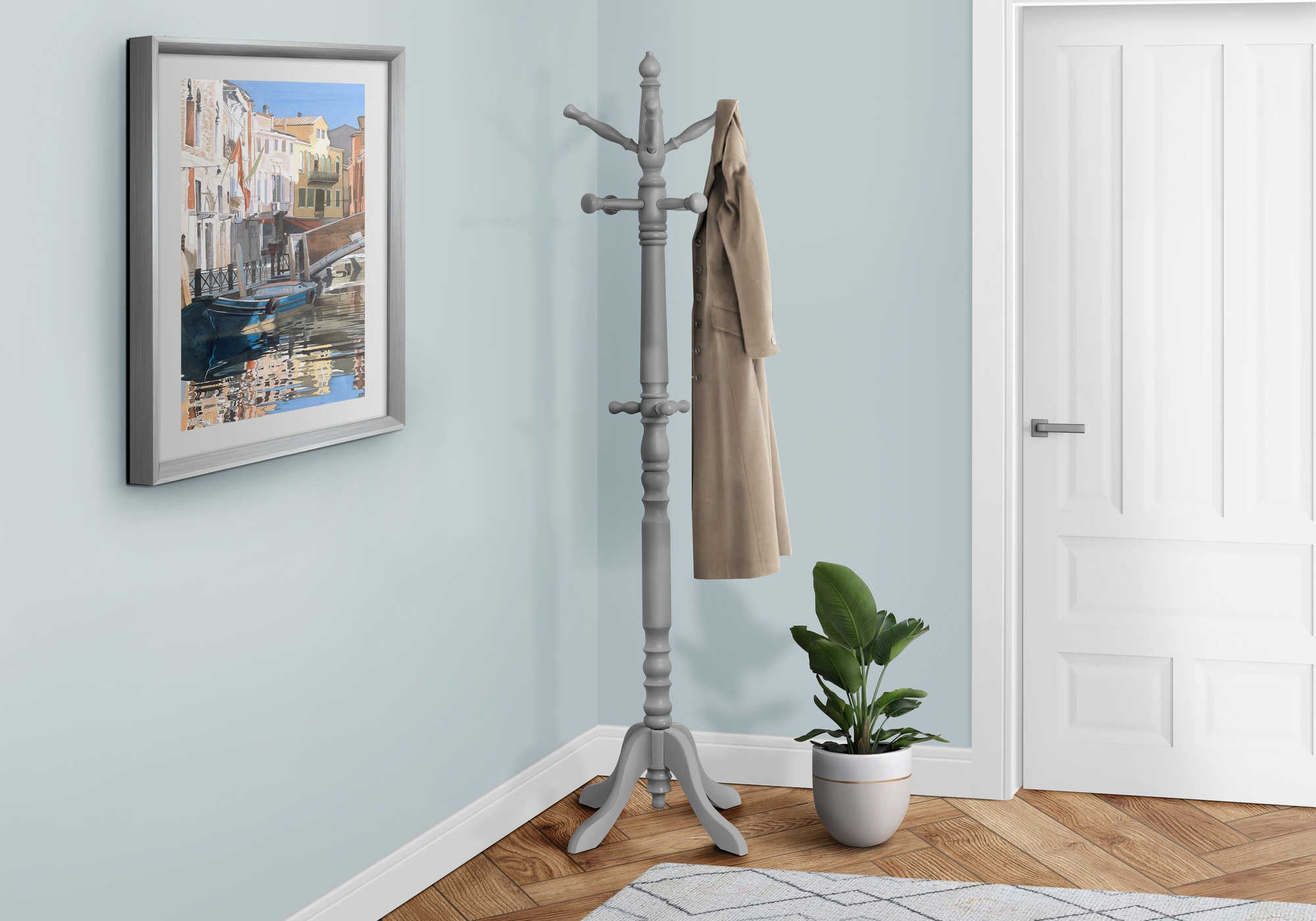 Image of coat rack - 73h grey wood traditional style i 3179.