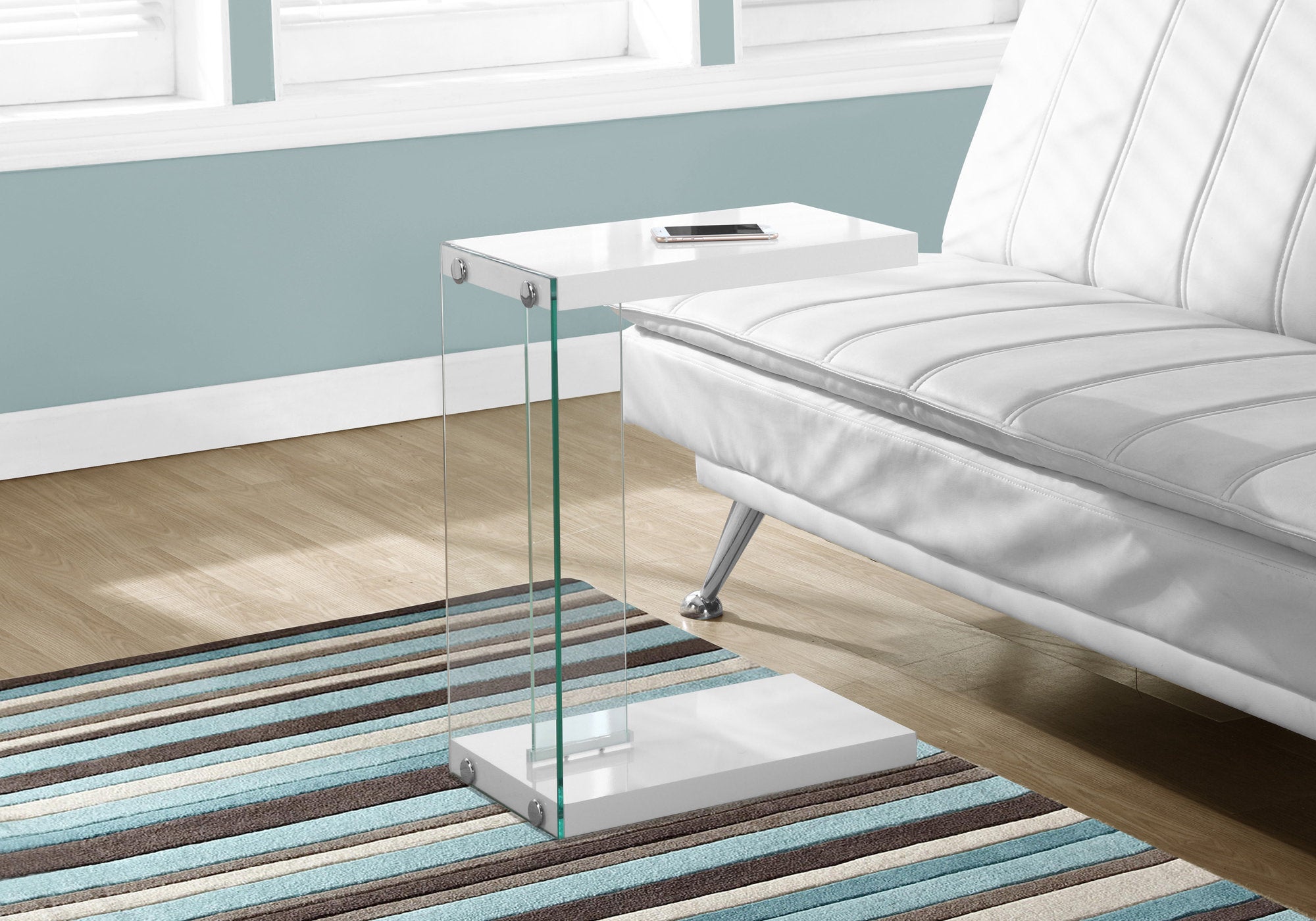 Image of accent table - glossy white with tempered glass  i 3215.