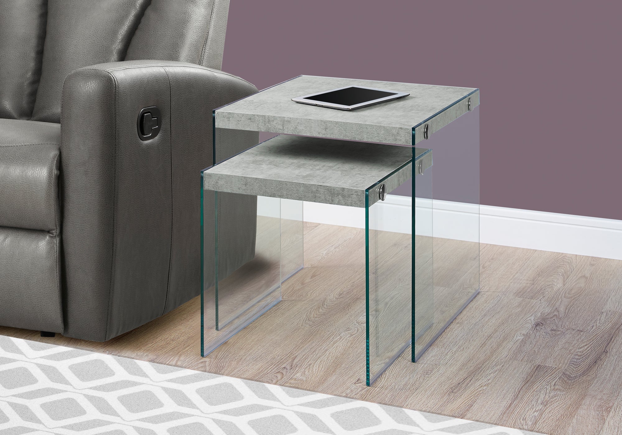 nesting table 2pcs set grey cement tempered glass i3231