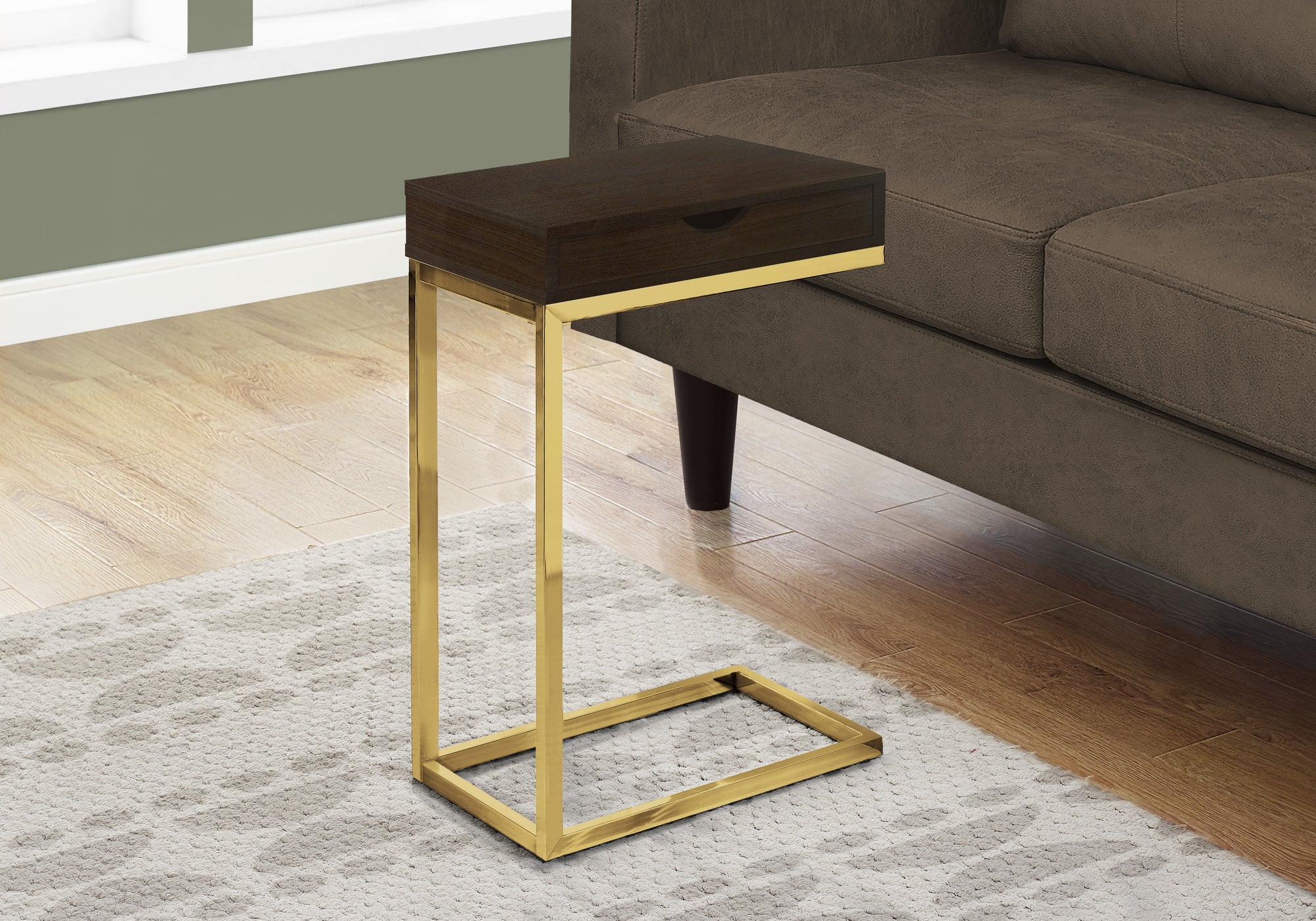 Image of accent table - espresso gold metal with a drawer  i 3236.