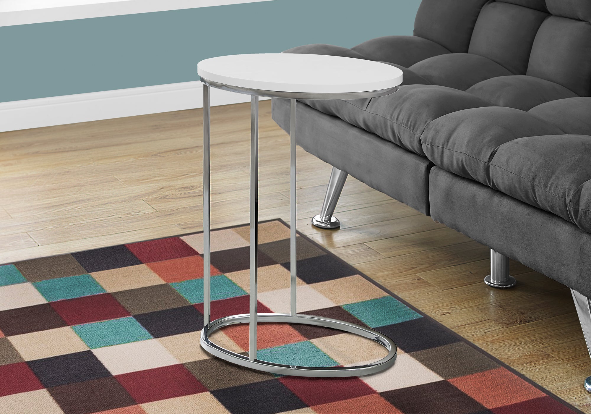 Image of accent table - oval glossy white with chrome metal  i 3246.