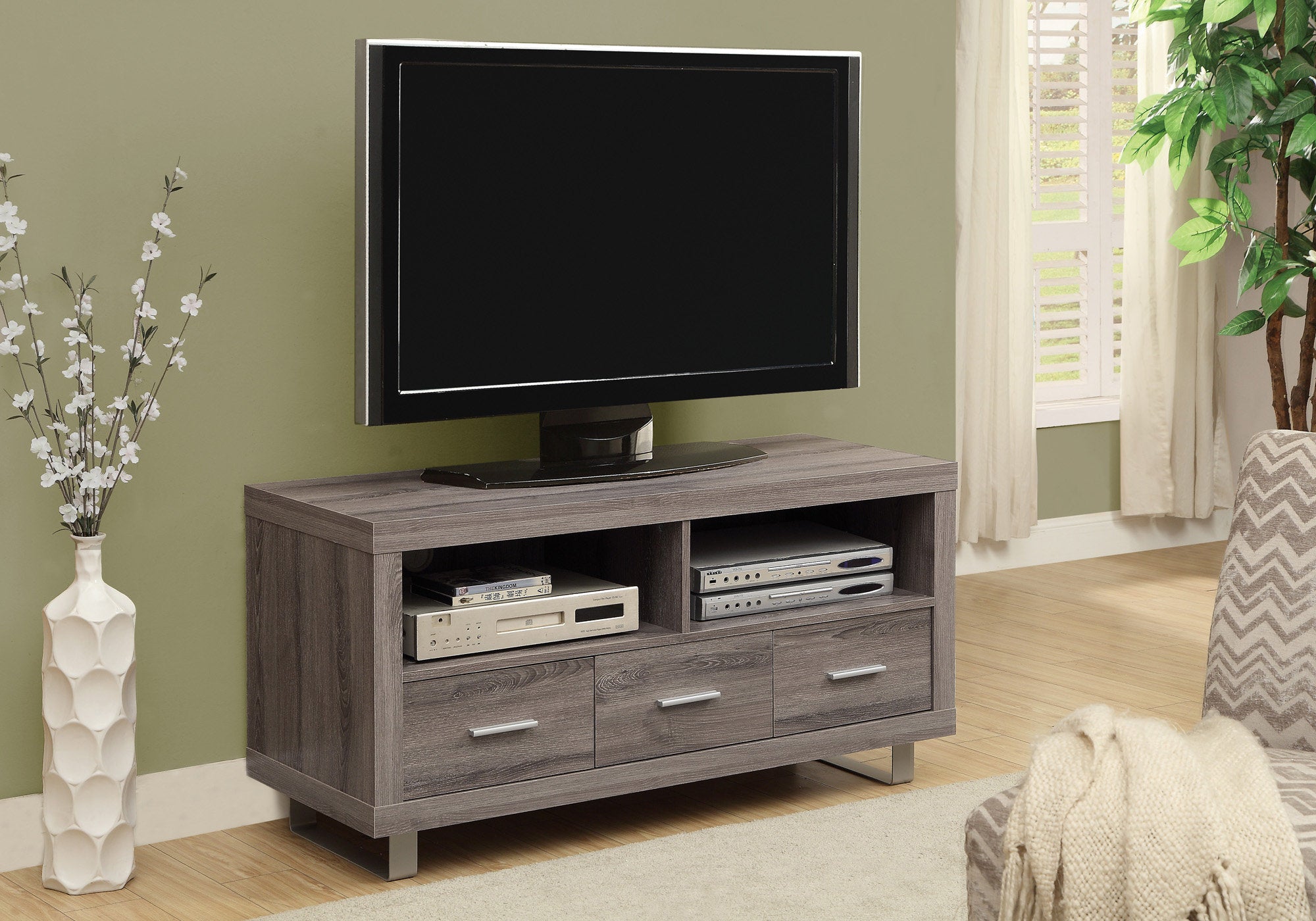 Image of tv stand - 48inch l dark taupe with 3 drawers  i 3250.
