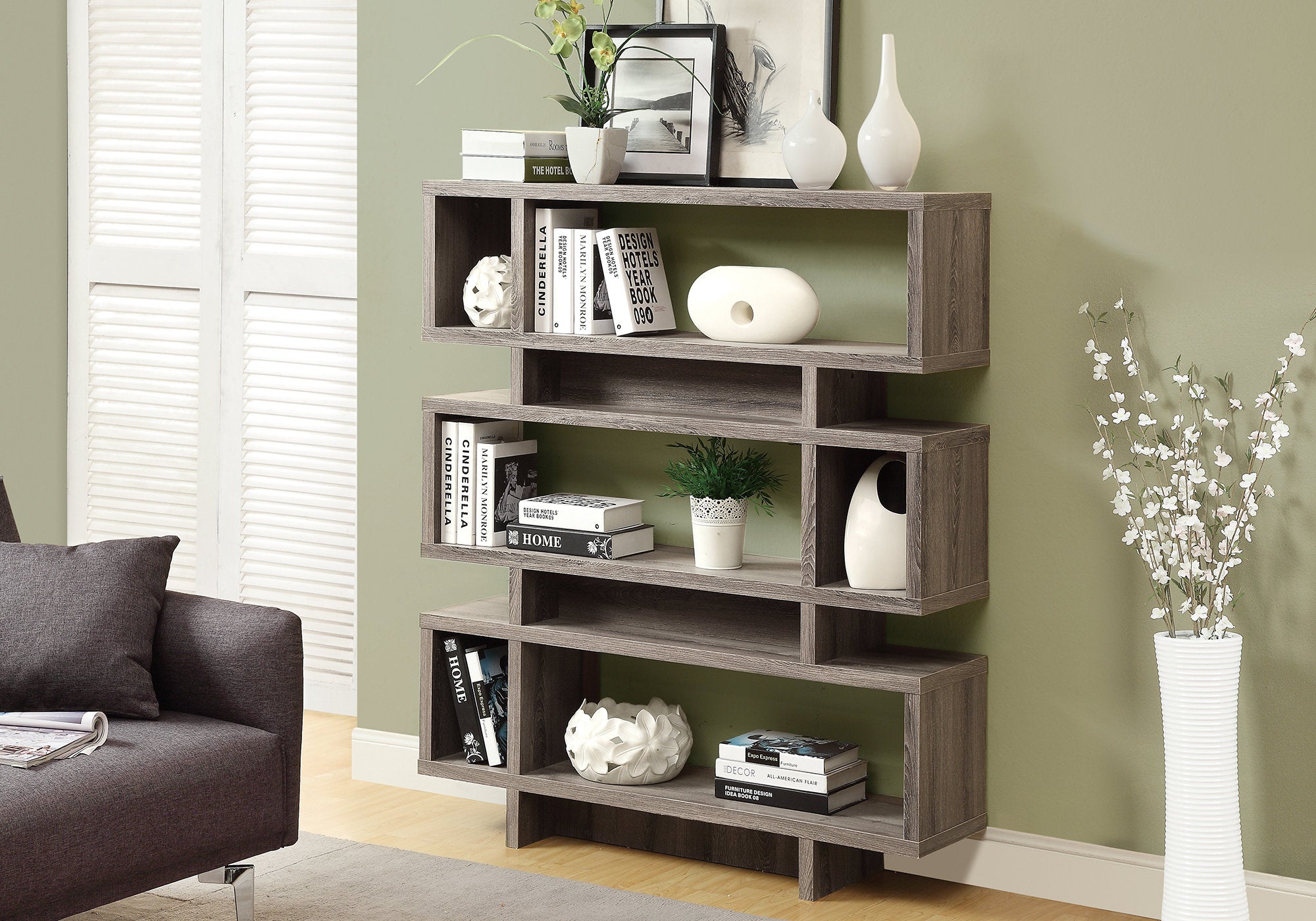 Image of bookcase - 55inch h dark taupe modern style i 3251.