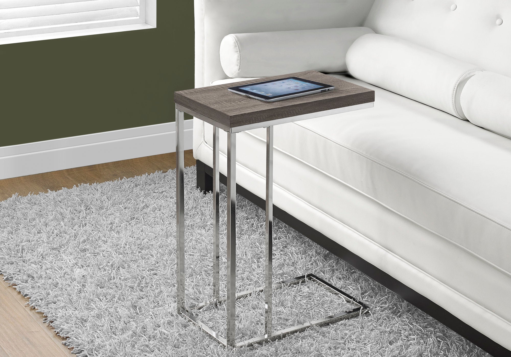 Image of accent table - dark taupe with chrome metal  i 3253.