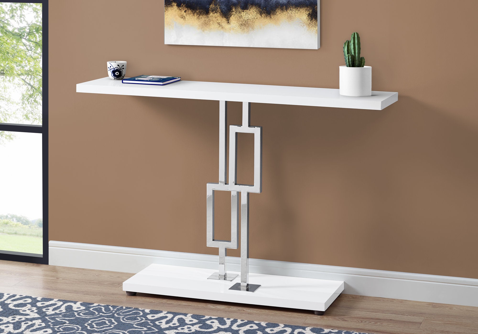 Image of accent table - 48inch l glossy white chrome metal  i 3266.
