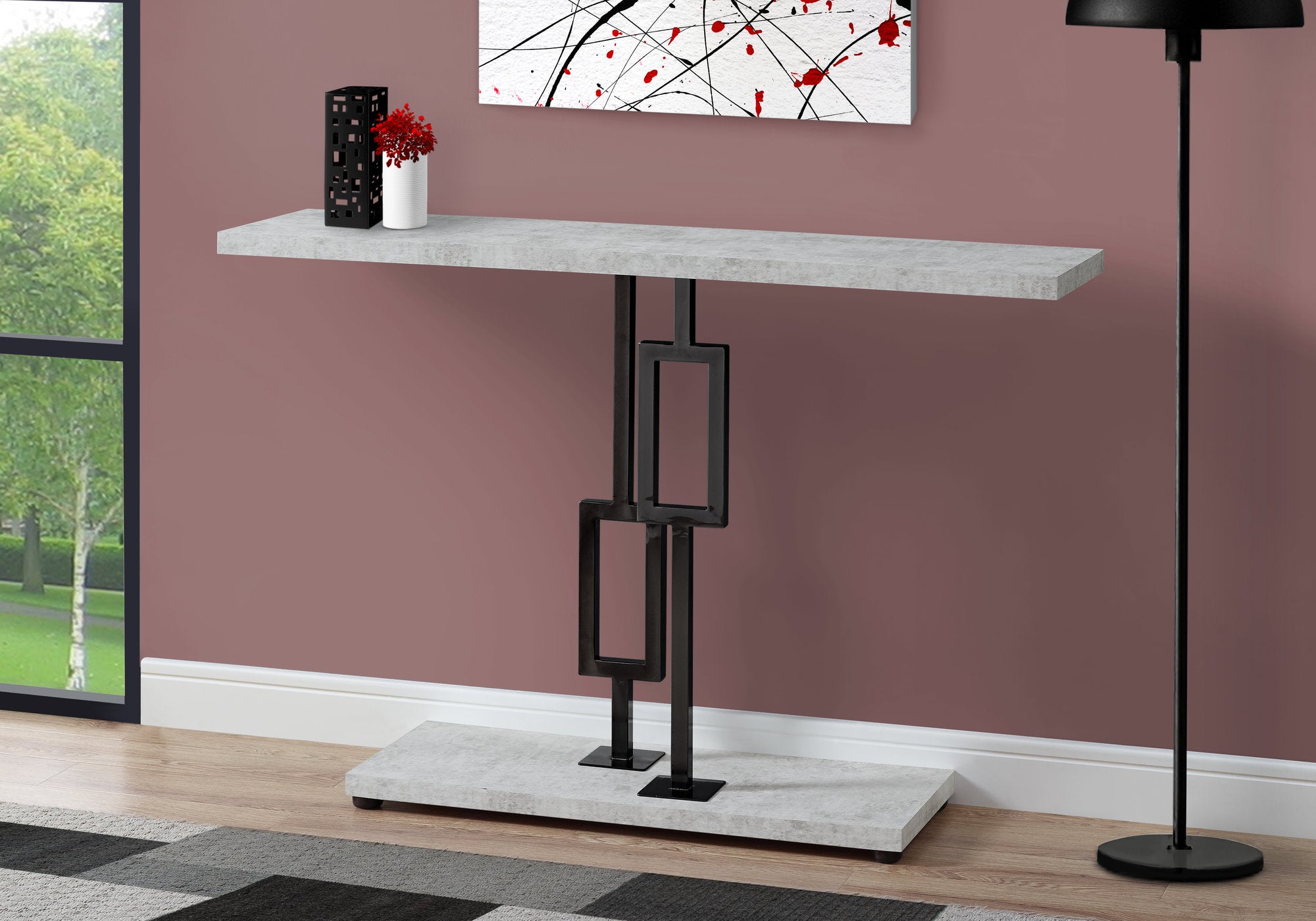 accent table 48l grey cement black nickel metal i3267