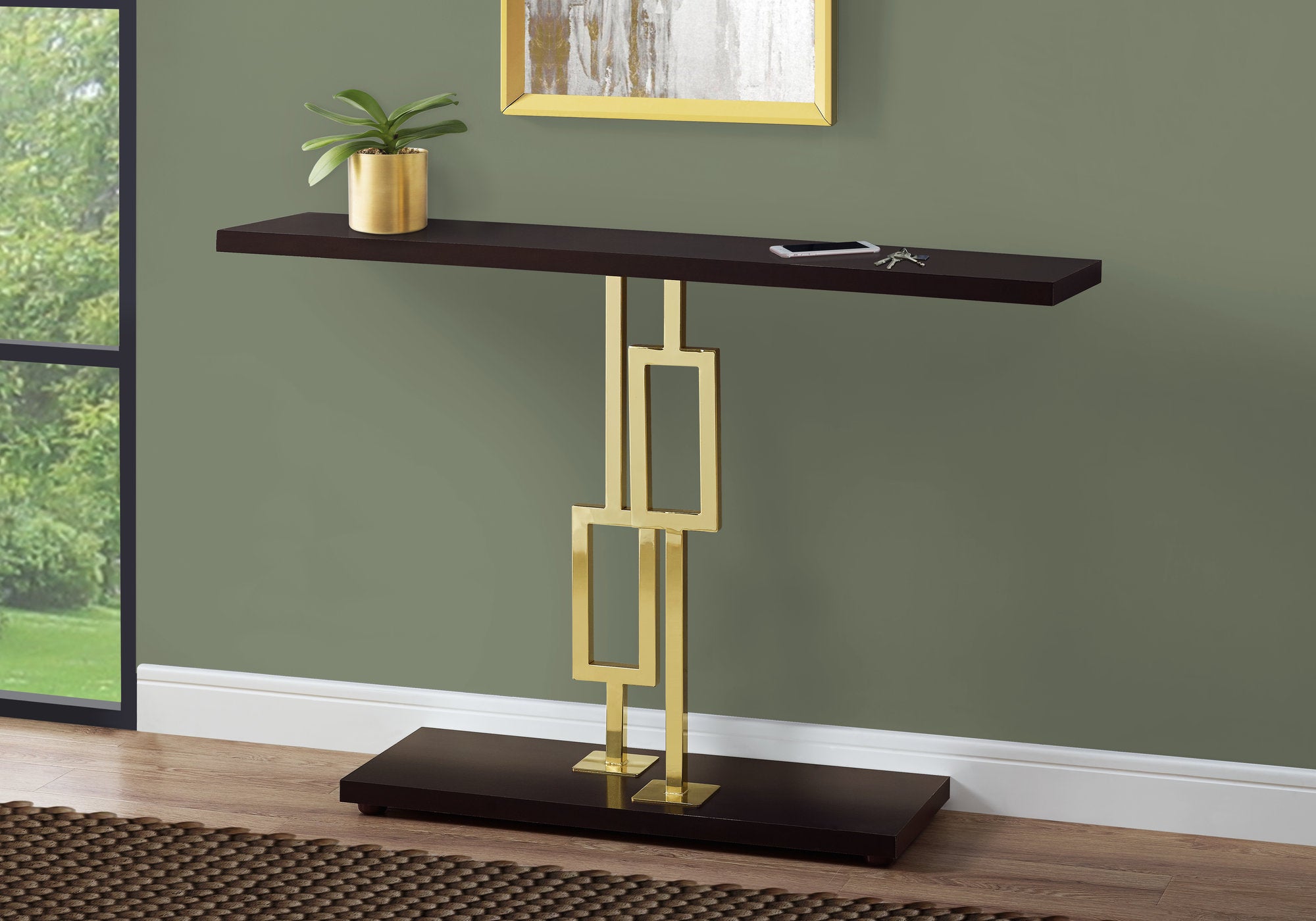 Image of accent table - 48inch l espresso gold metal  i 3269.