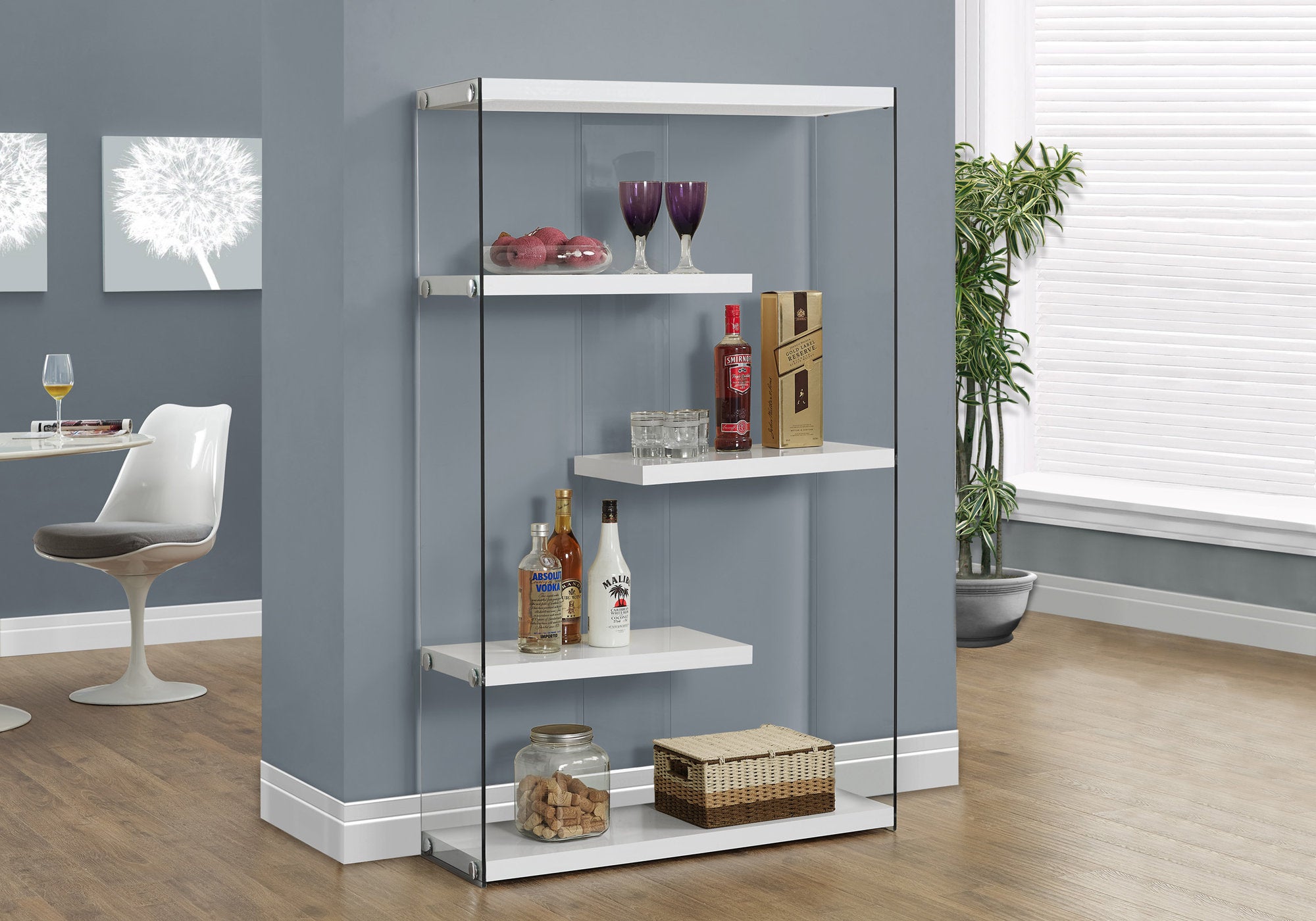 bookcase 60h glossy white with tempered glass i3290