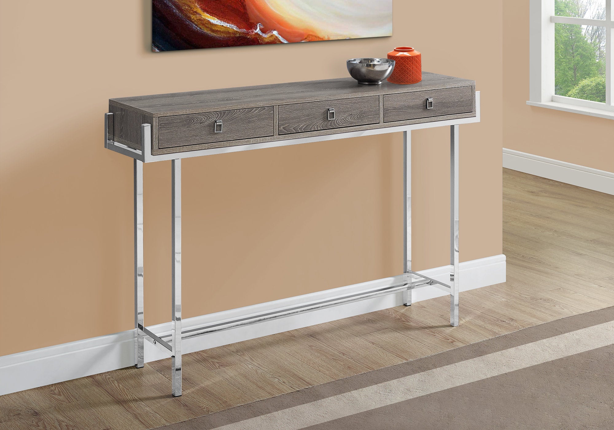 accent table 48l dark taupe chrome metal i3299