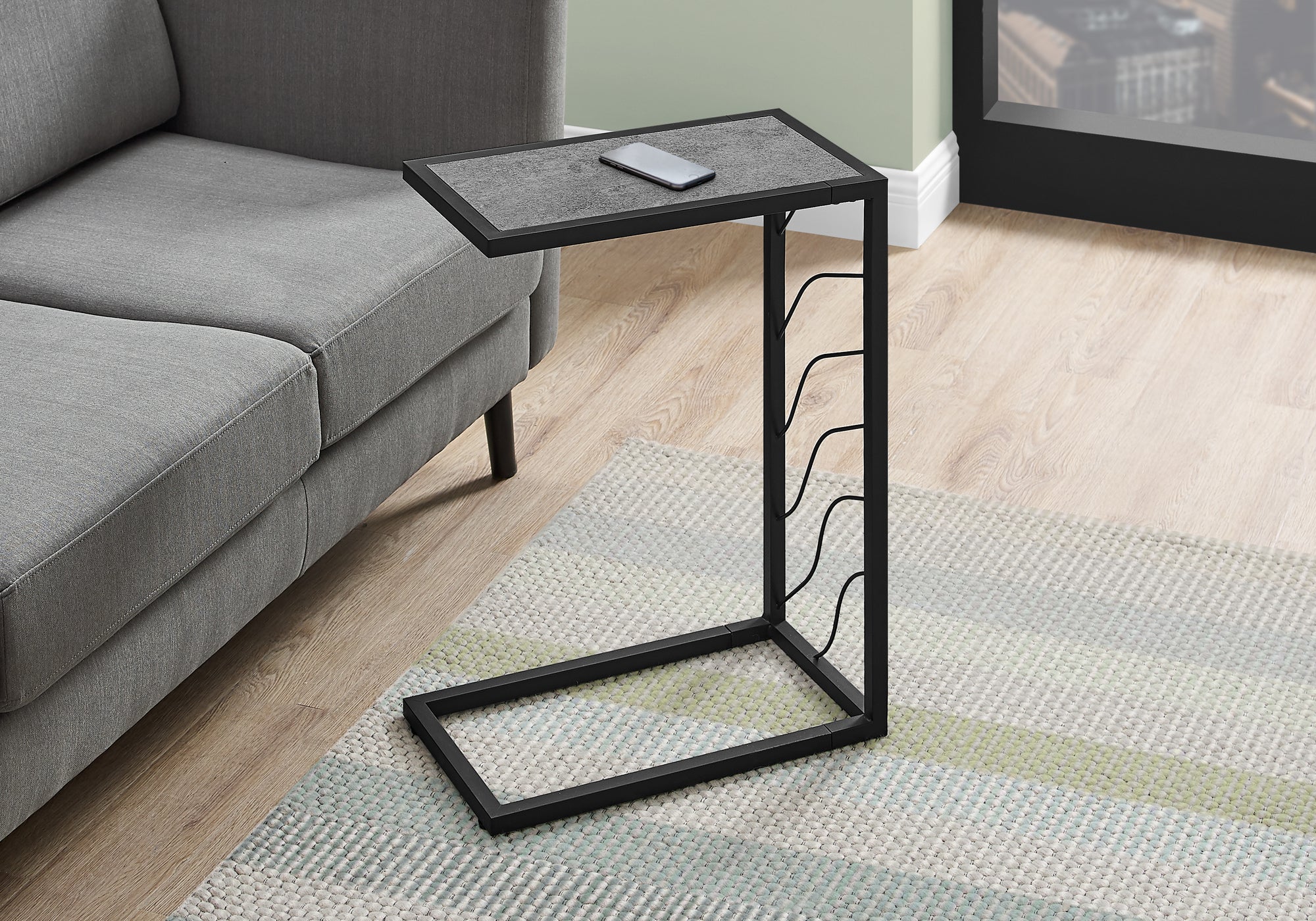 Image of accent table - 25inch h grey stone-look black metal  i 3301.