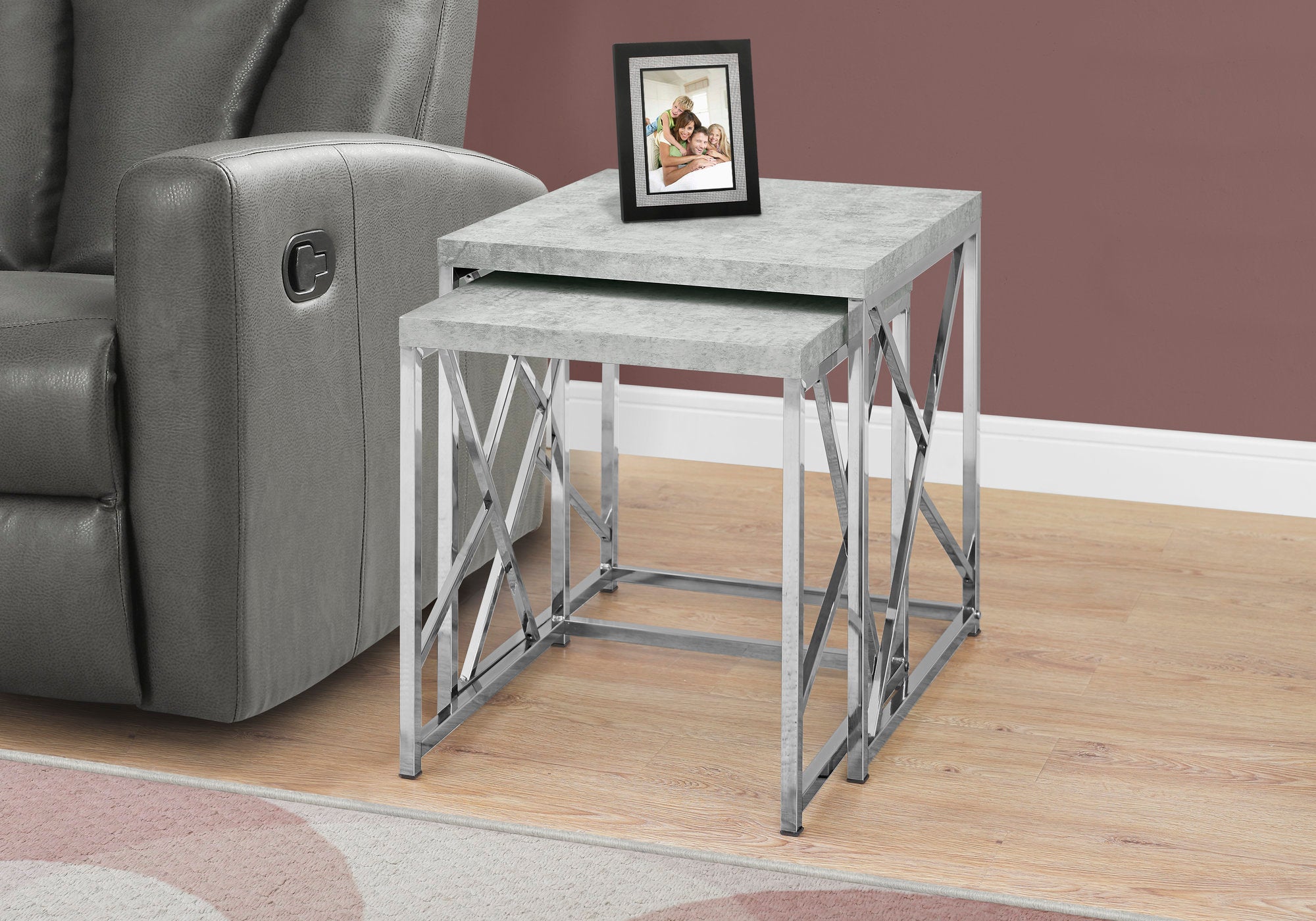 nesting table 2pcs set grey cement with chrome metal i3376