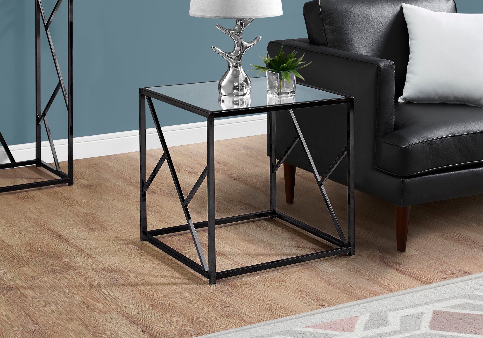 accent table black nickel metal mirror top i3396