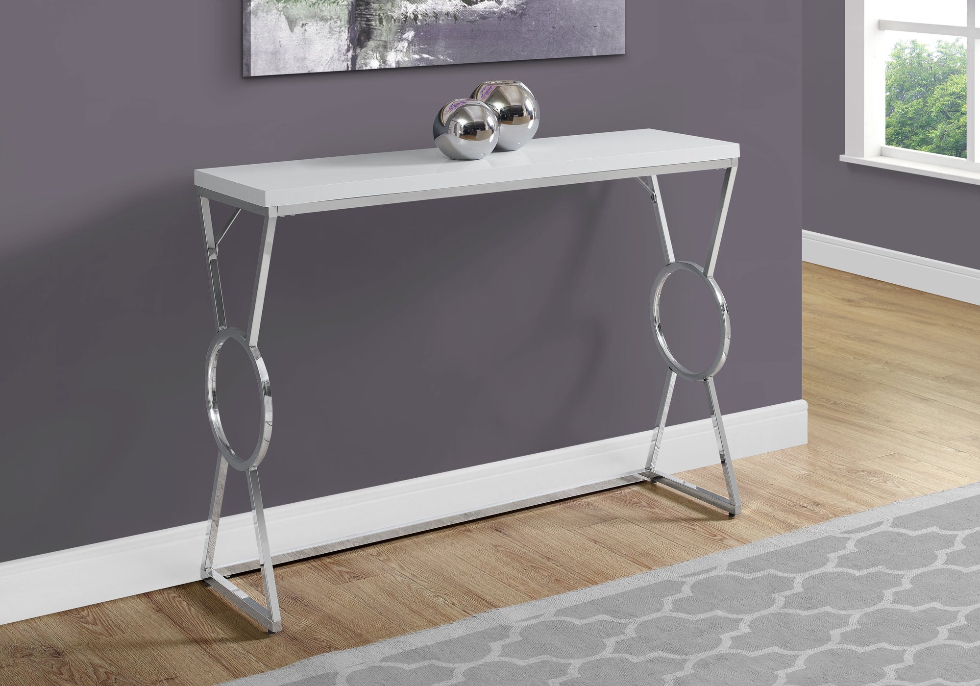 accent table 42l glossy white chrome metal i3402