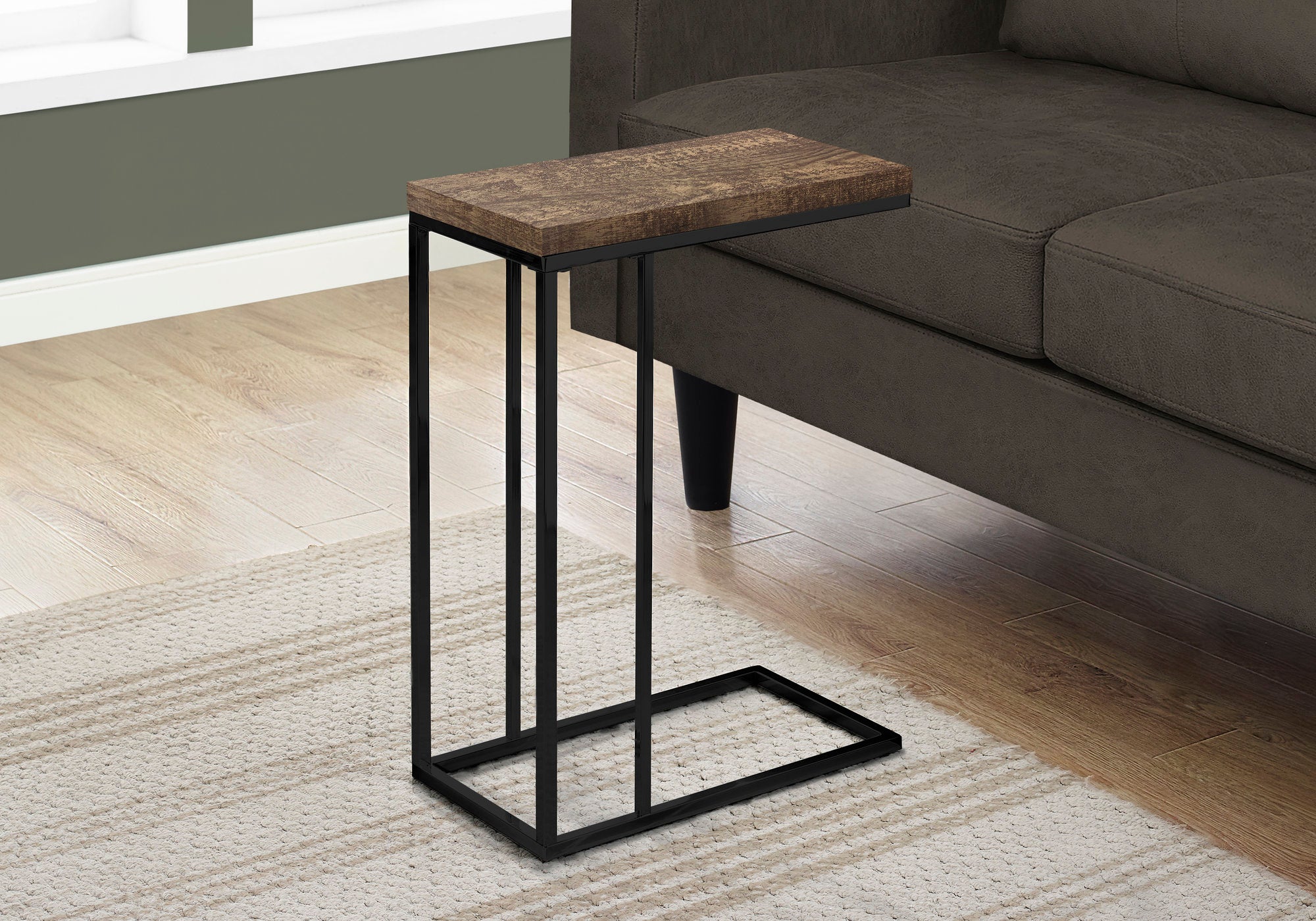 Image of accent table - brown reclaimed wood-look black metal  i 3403.