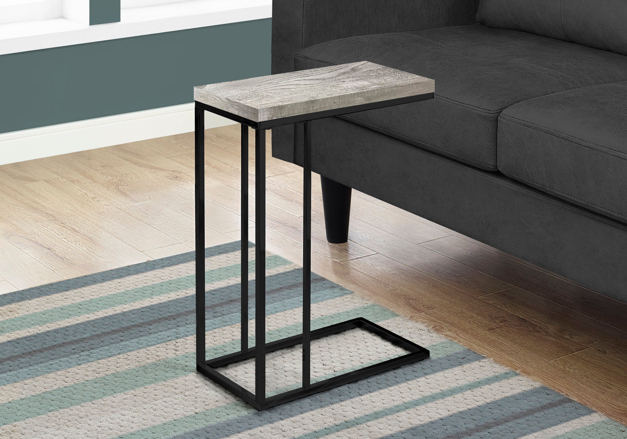 Image of accent table - grey reclaimed wood-look black metal  i 3404.