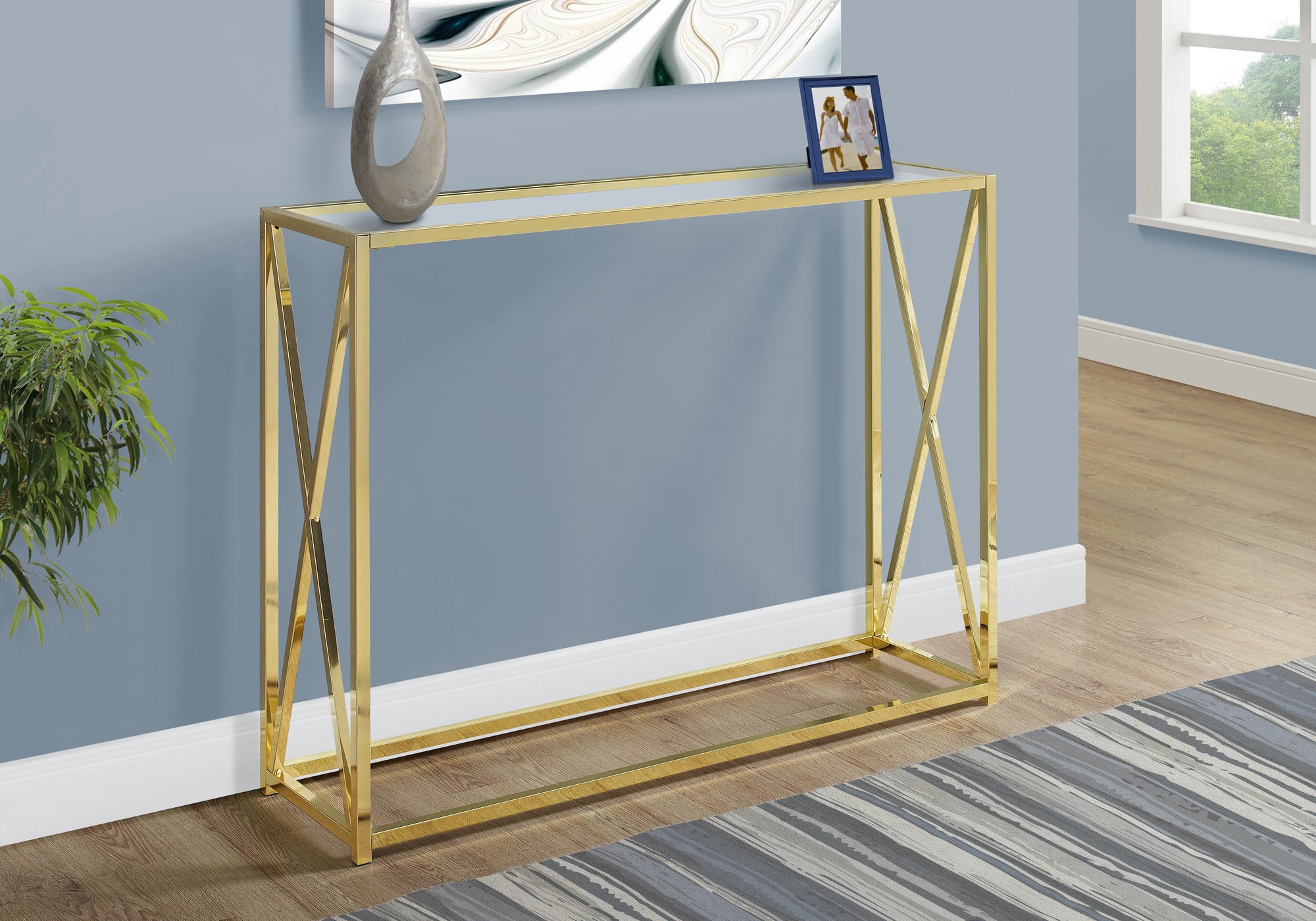 Image of accent table - 42inch l gold metal with tempered glass  i 3446.