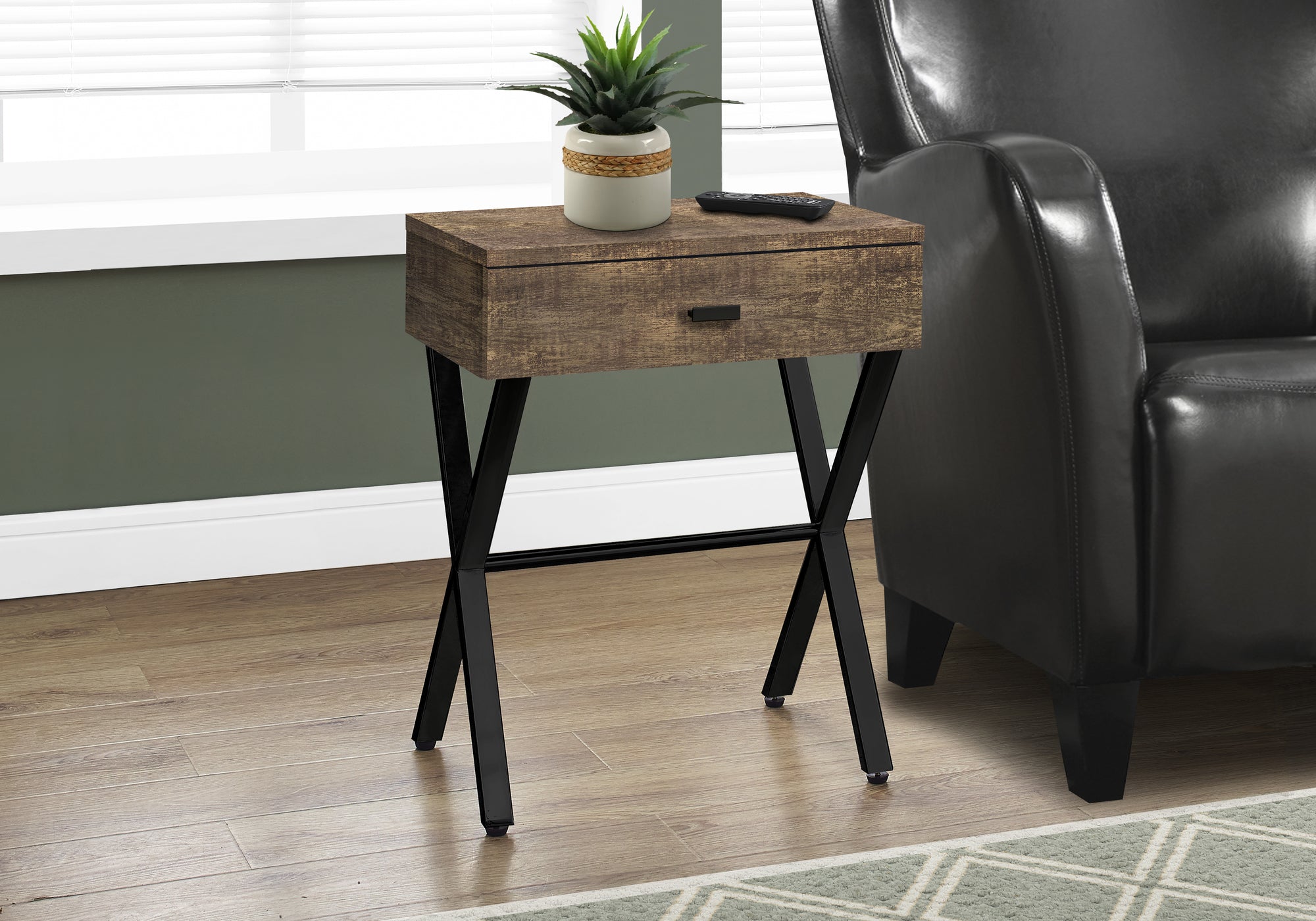 accent table 24h brown reclaimed wood black metal i3450
