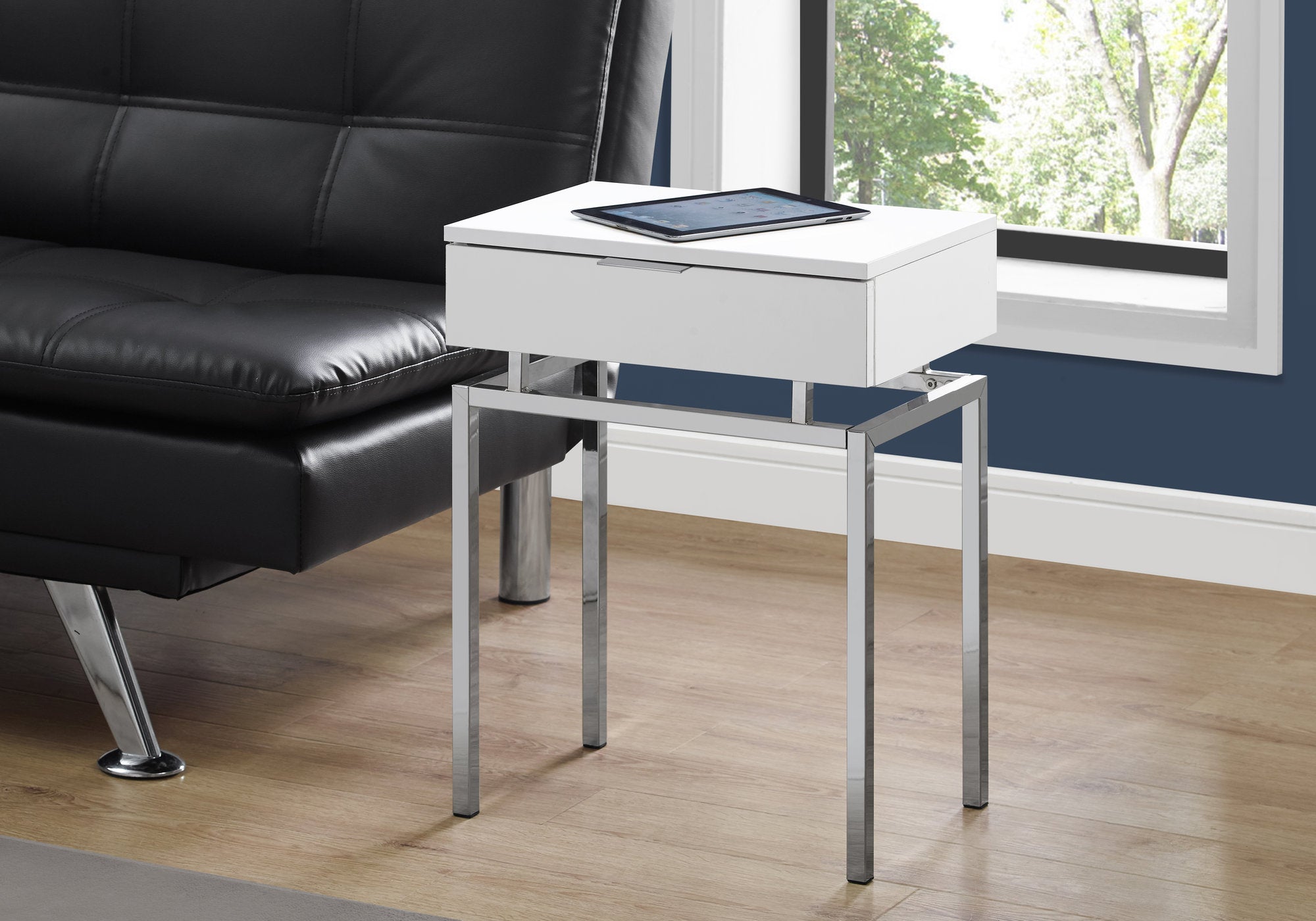 accent table 24h glossy white chrome metal i3460