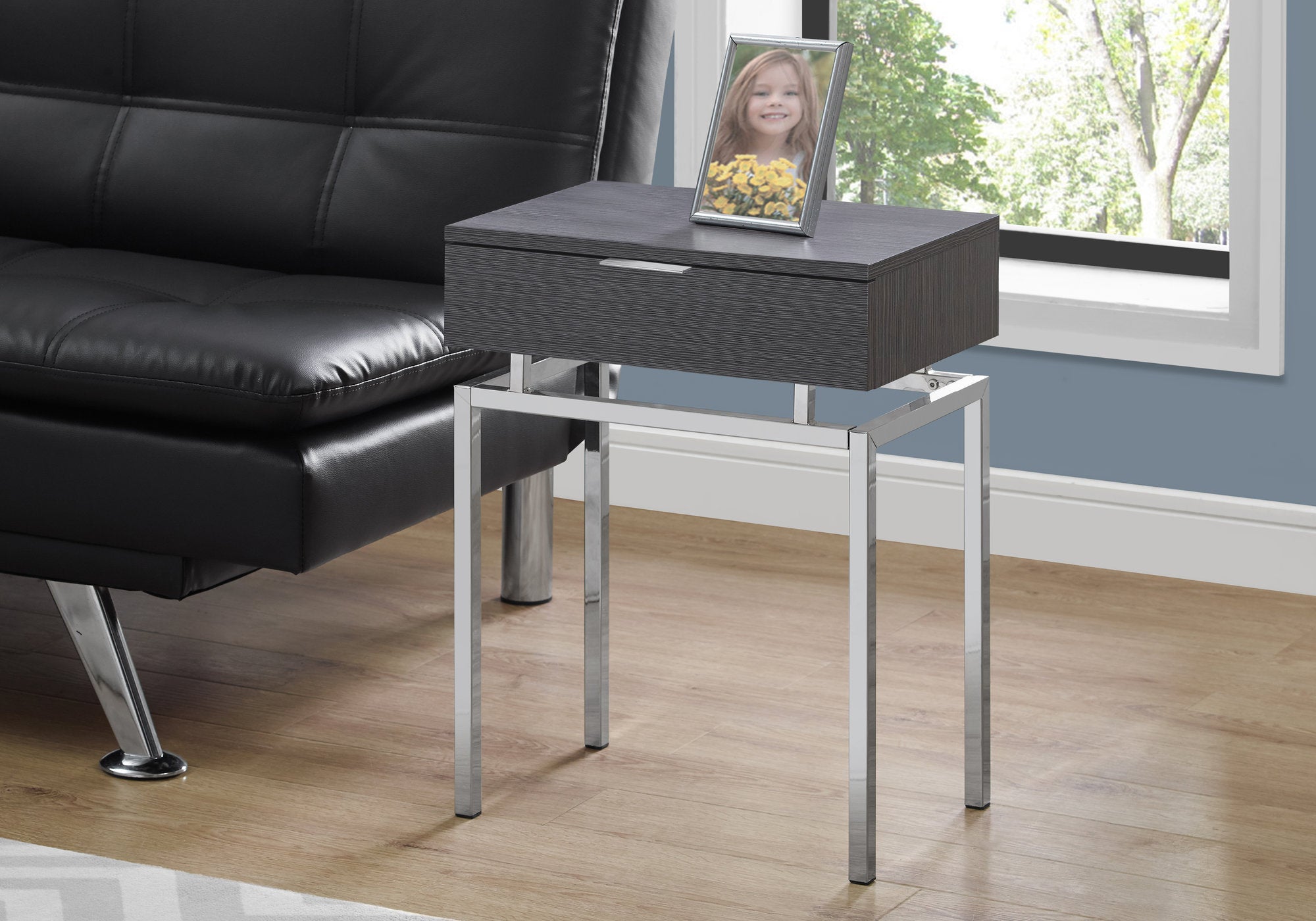 accent table 24h grey chrome metal i3464