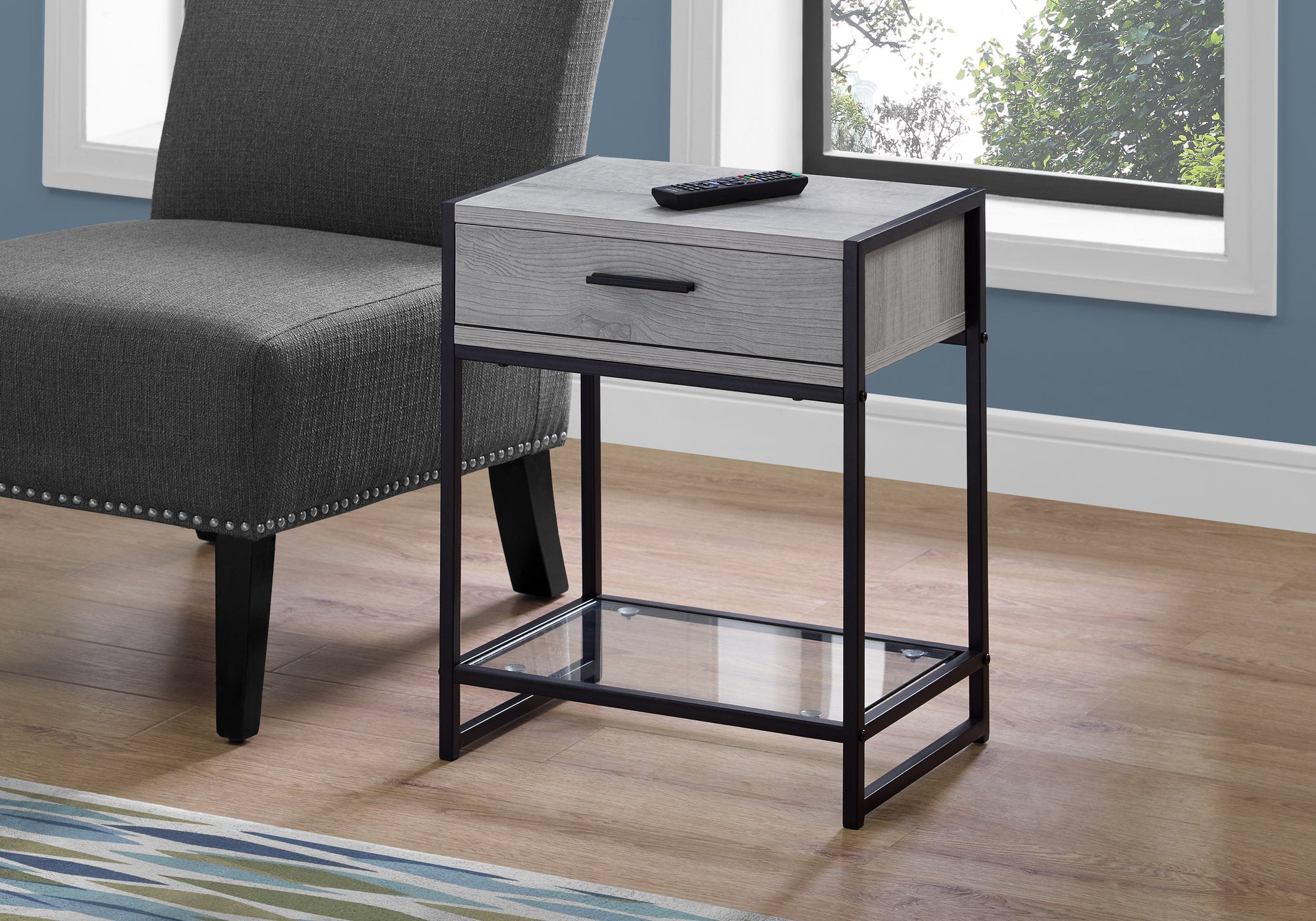 accent table 22h grey black metal tempered glass i3500