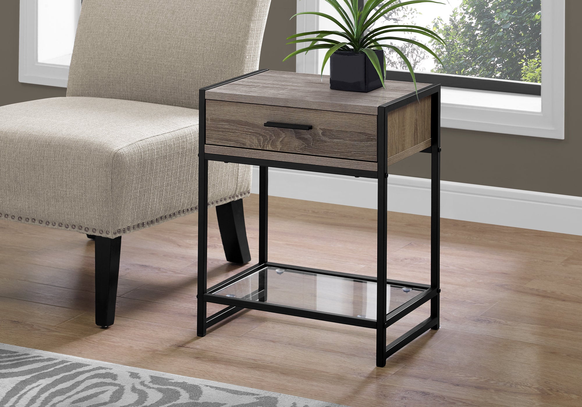 accent table 22h dark taupe black tempered glass i3501