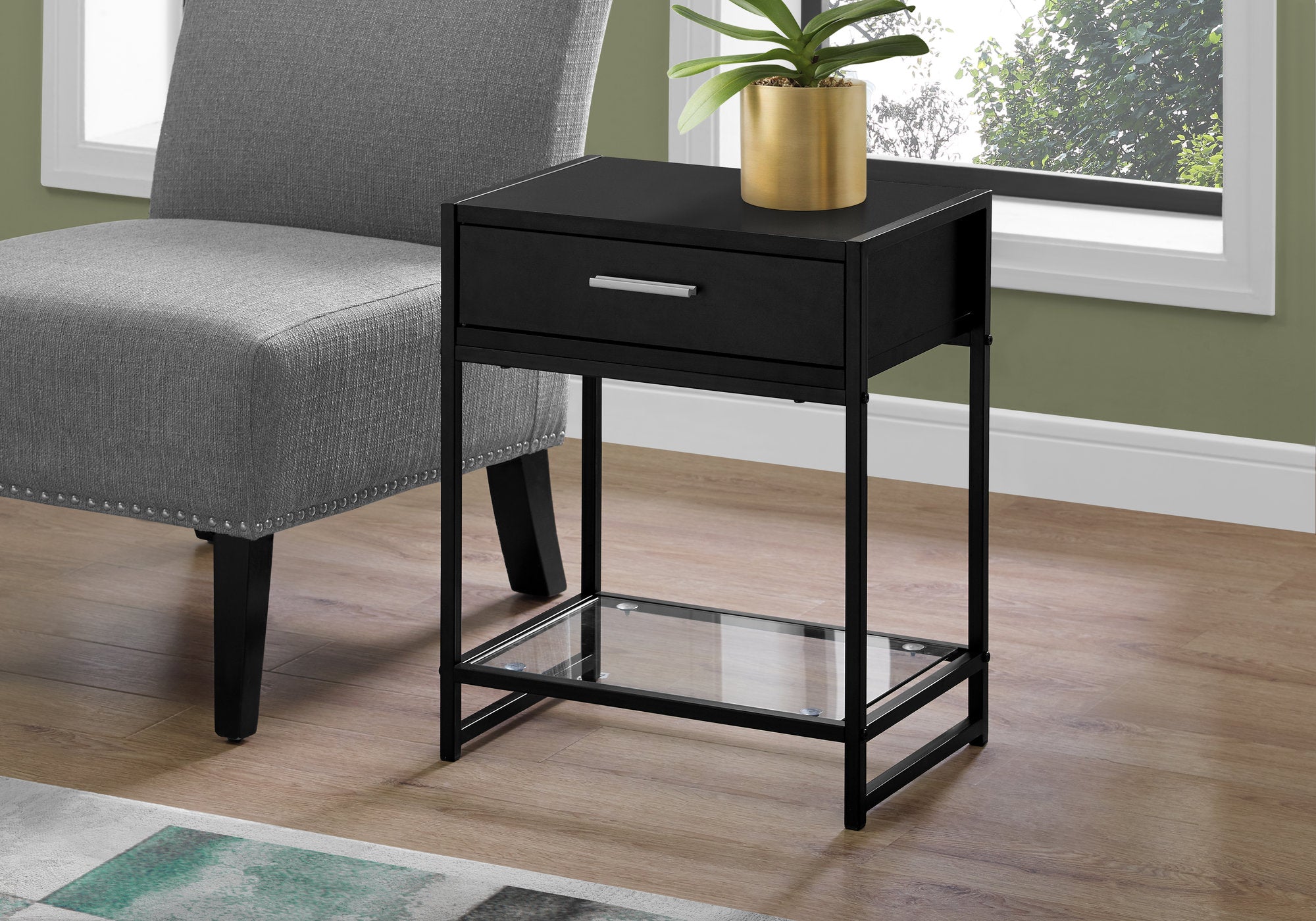 Image of accent table - 22inch h black black metal/ tempered glass  i 3502.
