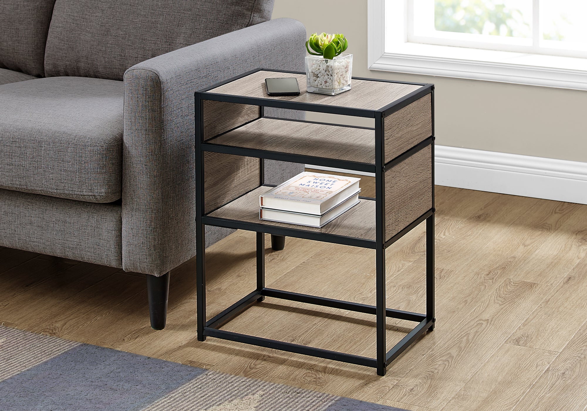 Image of accent table - 22inch h dark taupe black metal  i 3507.