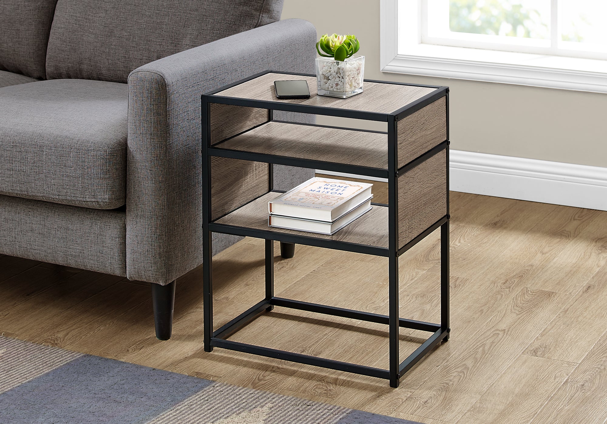 accent table 22h dark taupe black metal i3507