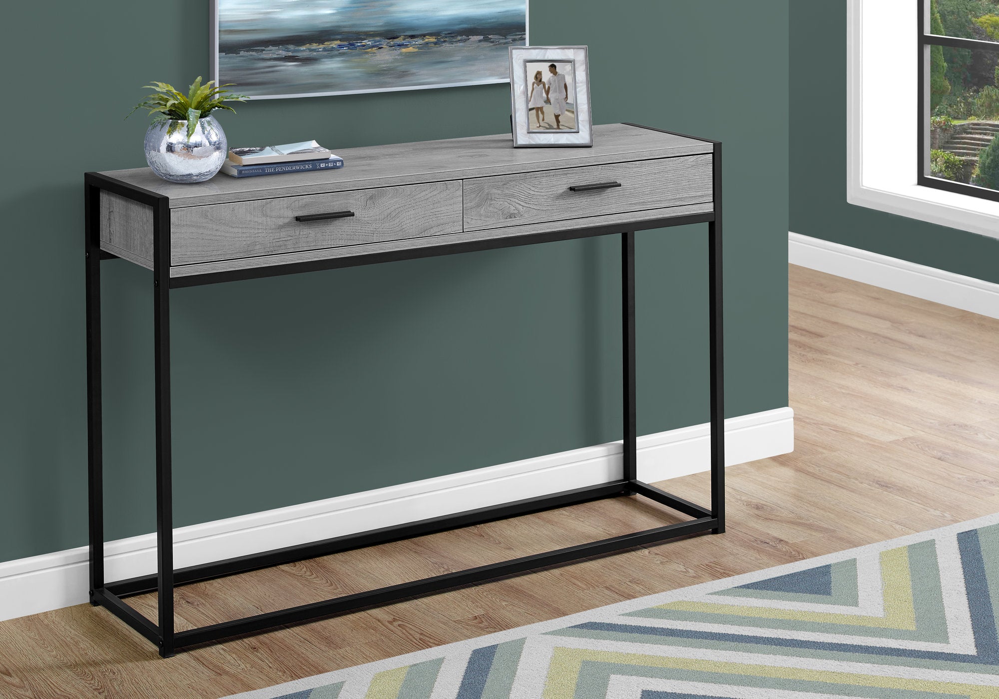 accent table 48l grey black metal hall console i3510