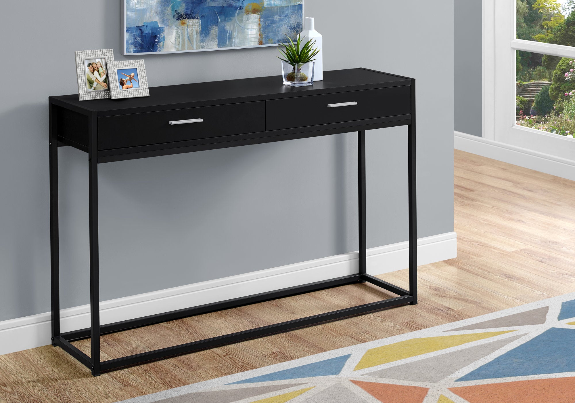 Image of accent table - 48inch l black black metal hall console  i 3512.