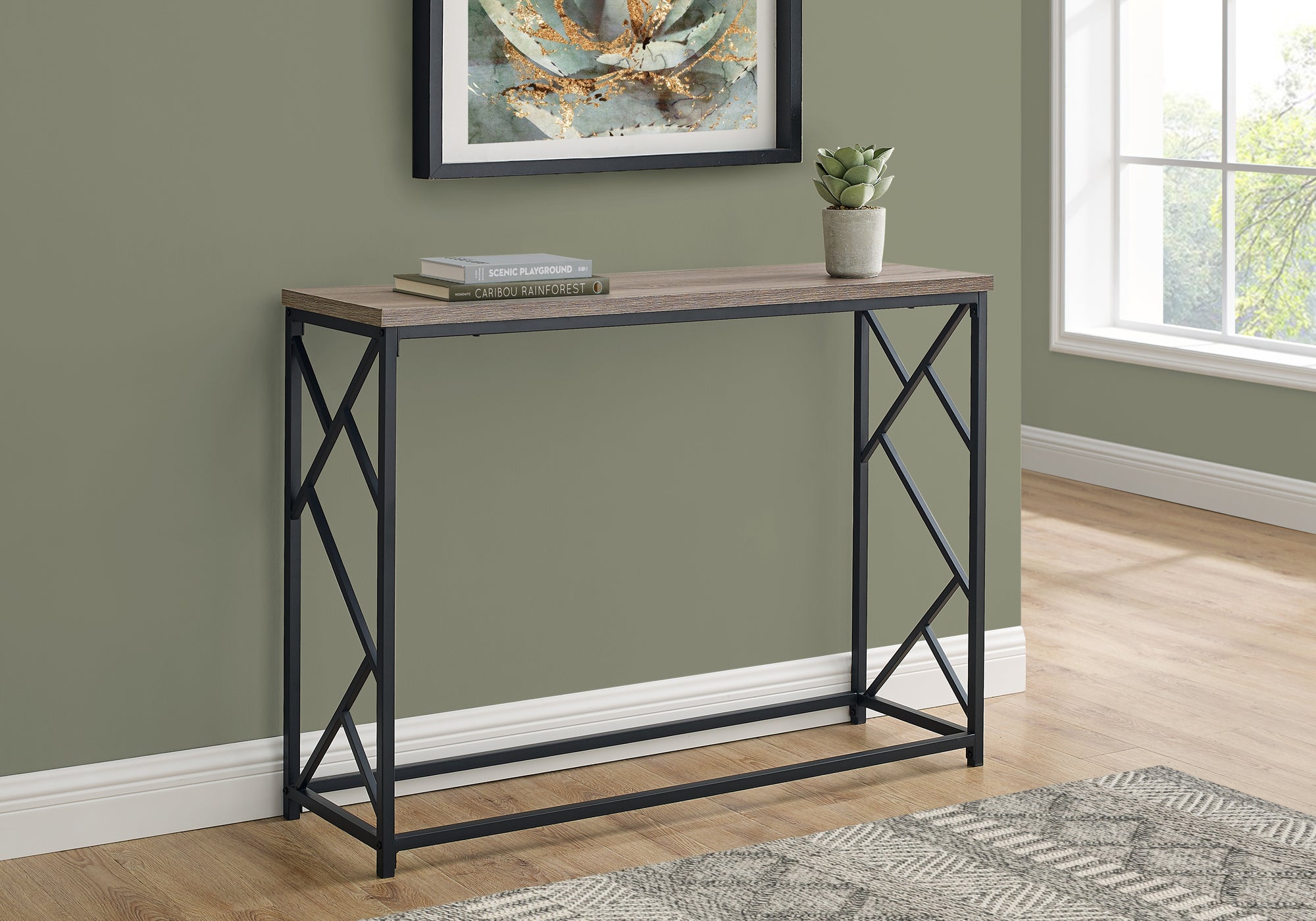 accent table 44l taupe black metal hall console i3533