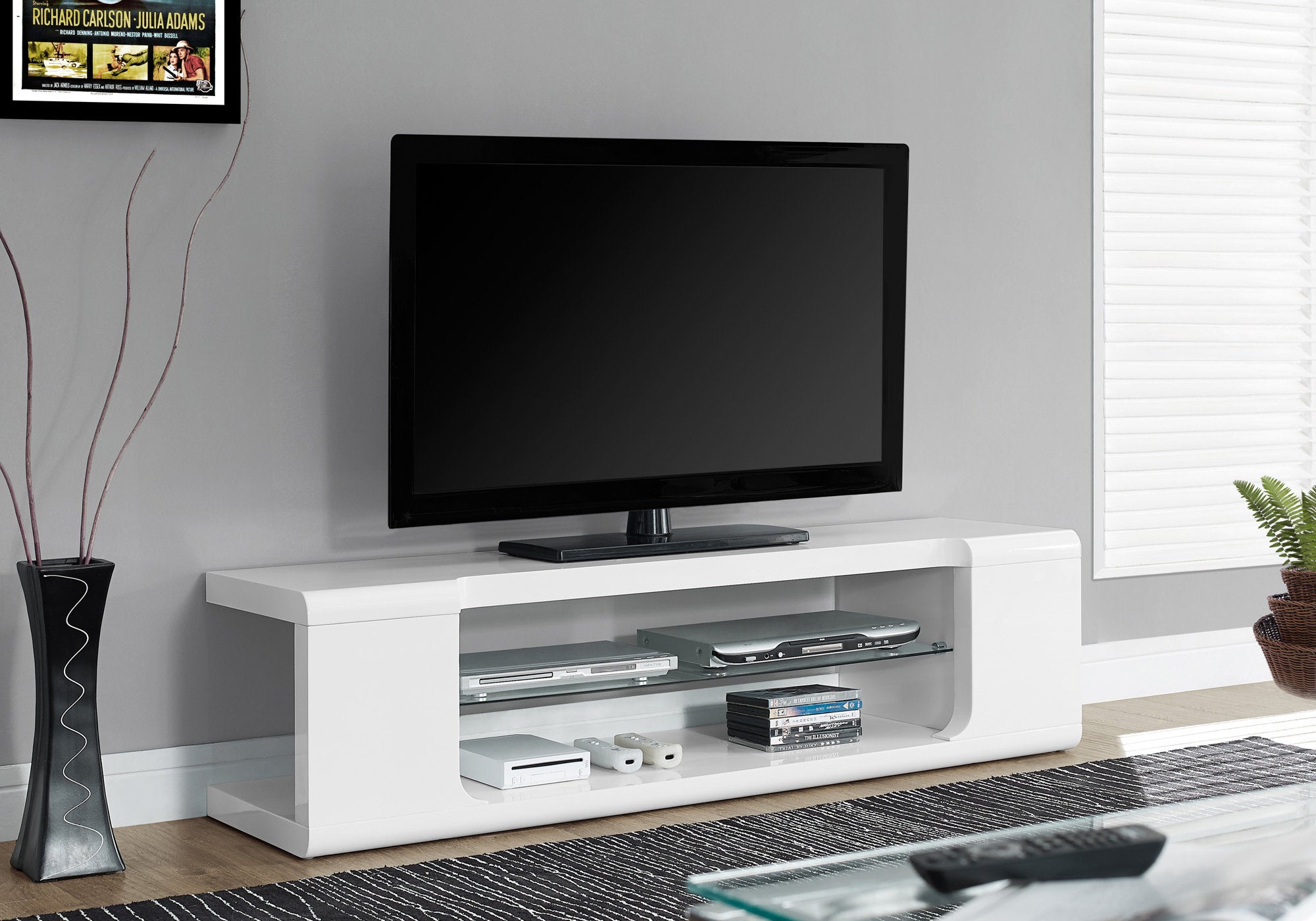 Image of tv stand - 60inch l high glossy white with tempered glass  i 3535.