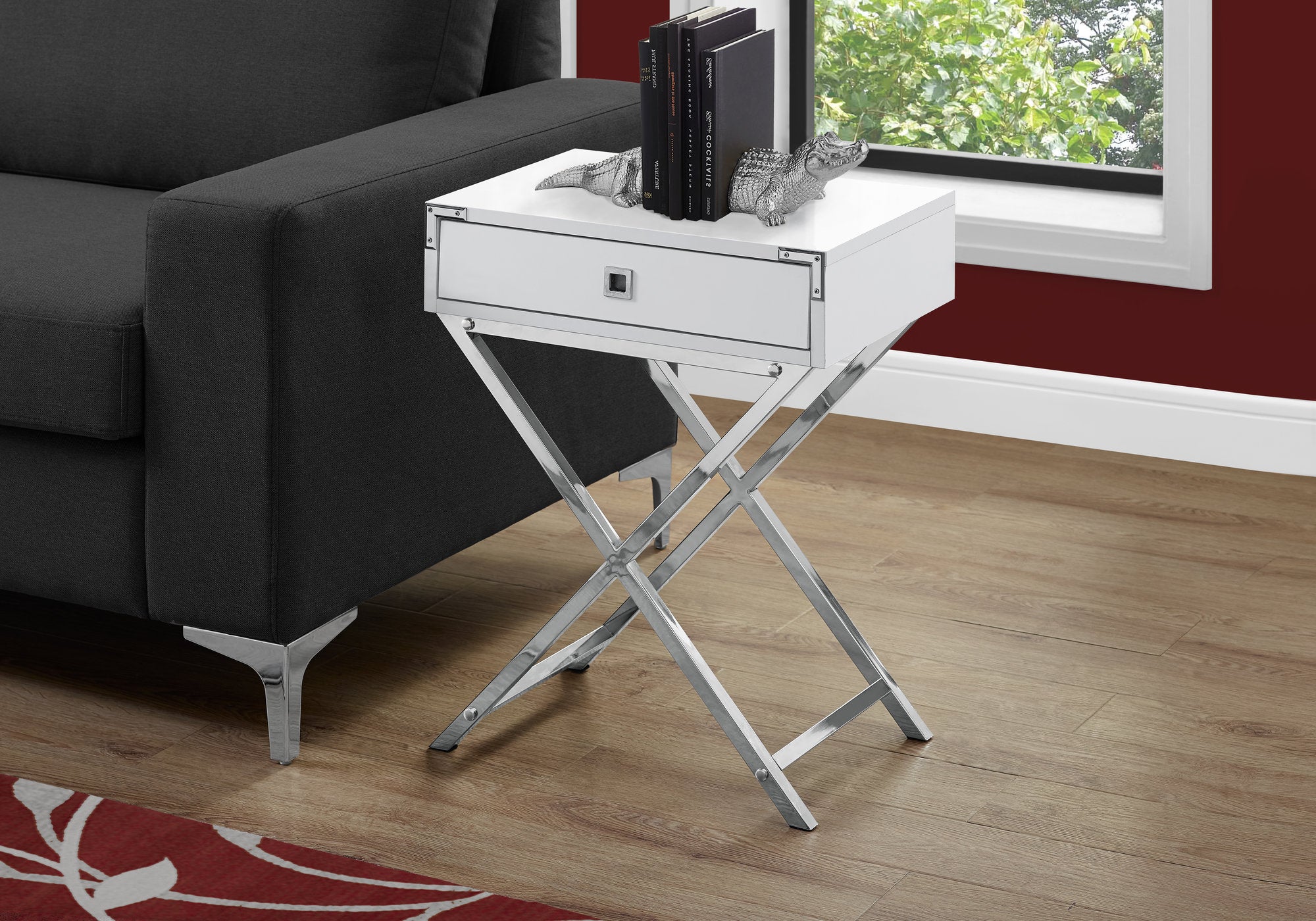 accent table 24h glossy white chrome metal i3550