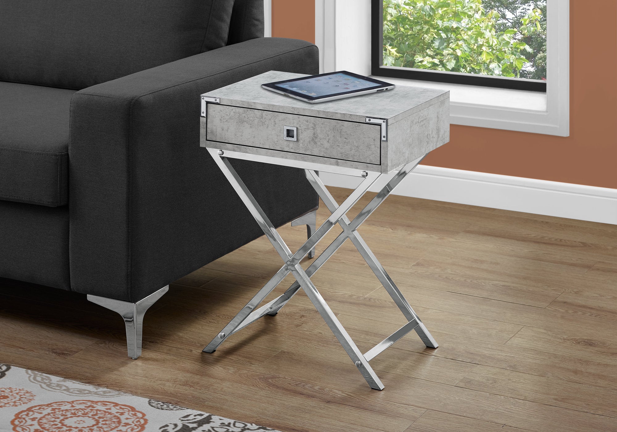 accent table 24h grey cement chrome metal i3551