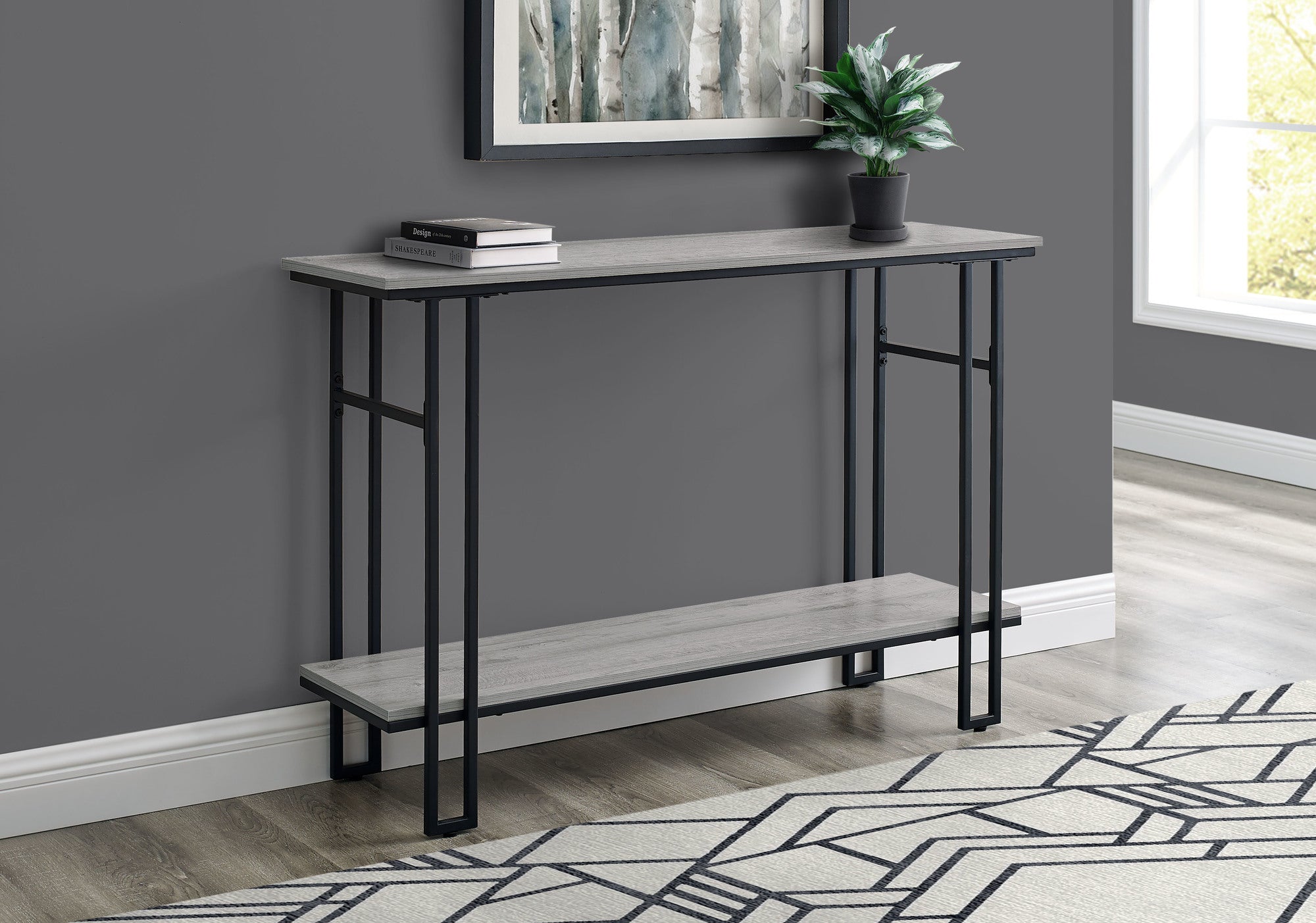 Image of accent table - 48inch l grey black metal hall console  i 3576.