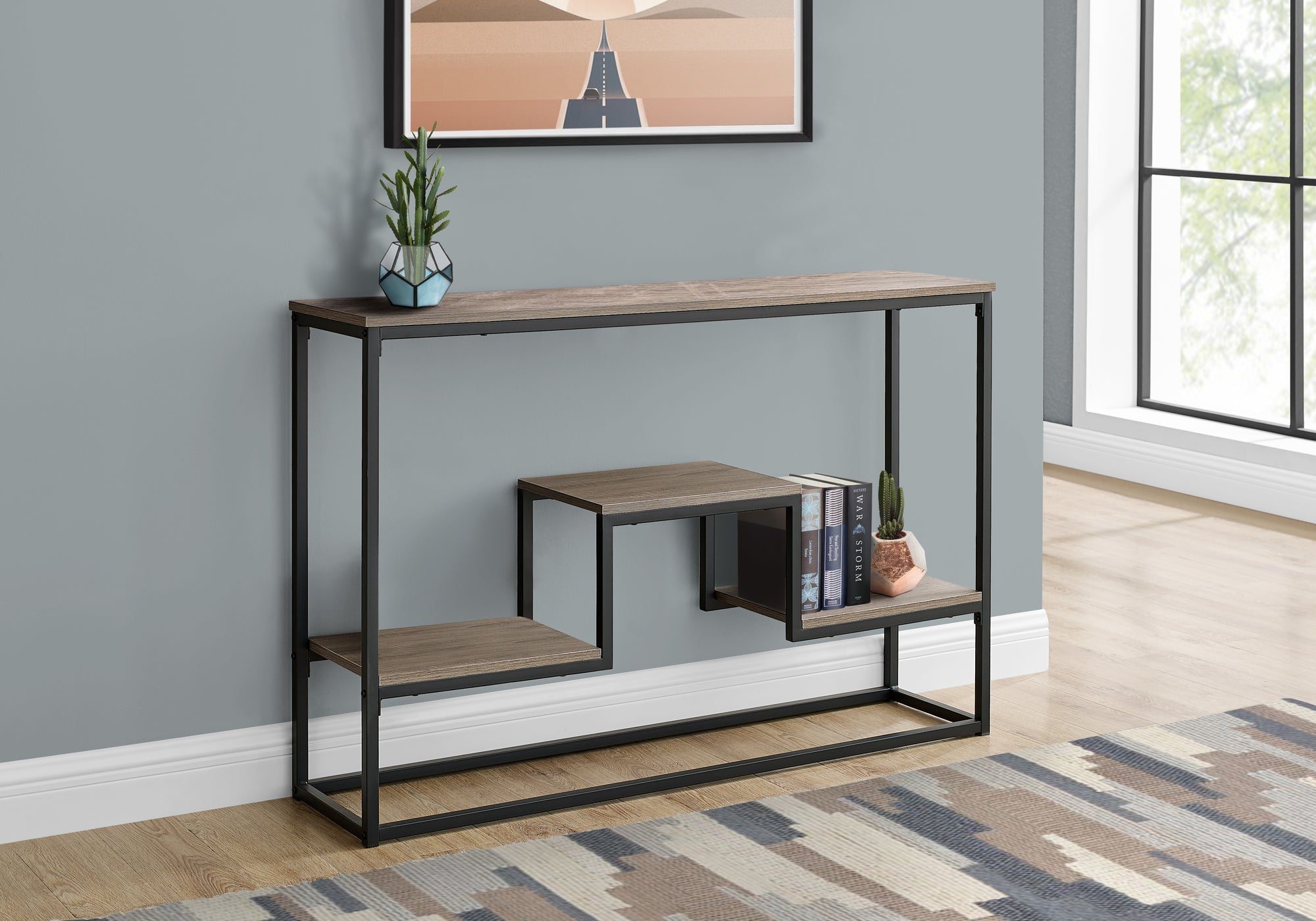 accent table 48l taupe black metal hall console i3581