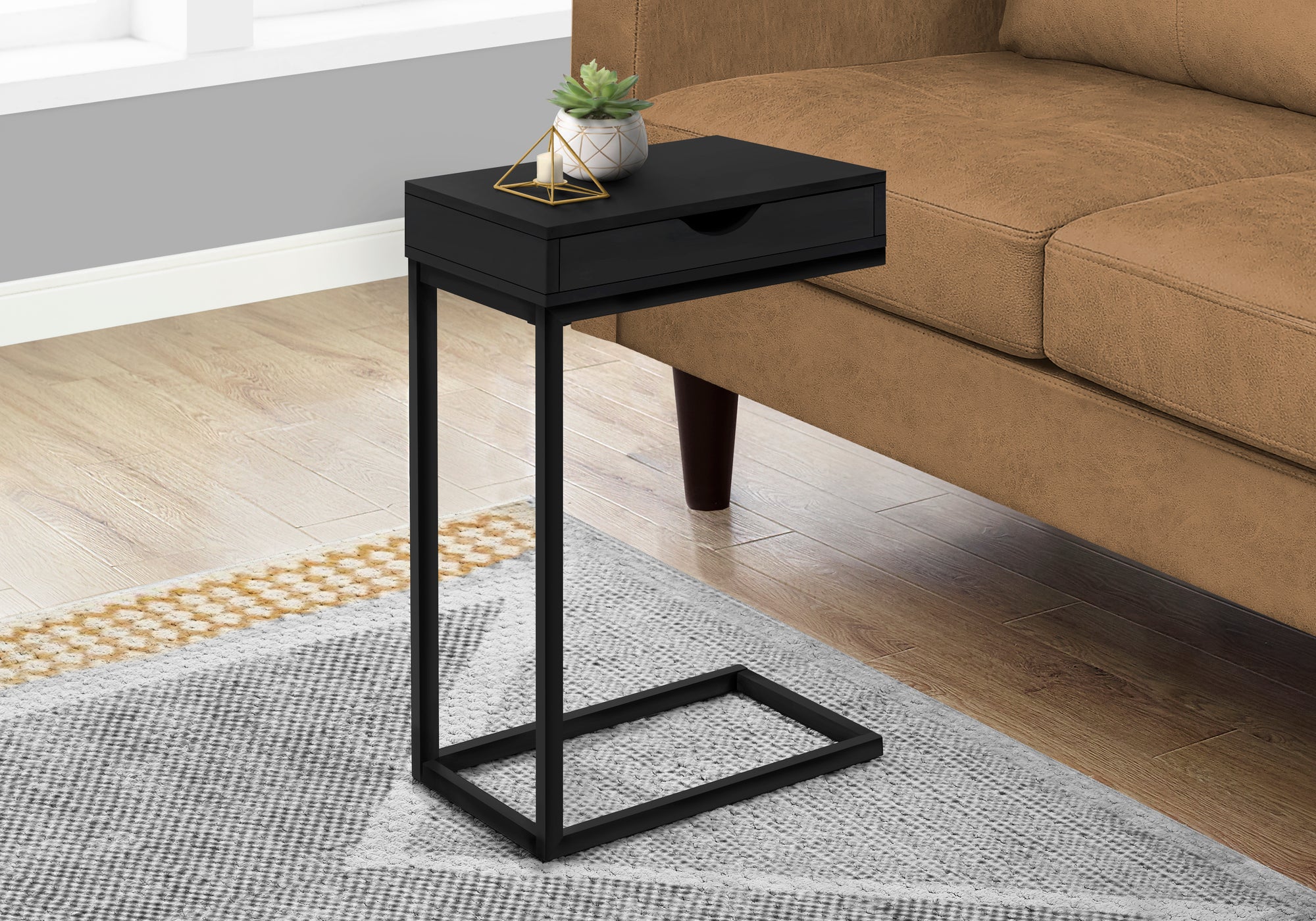Image of accent table - black black metal with a drawer  i 3600.