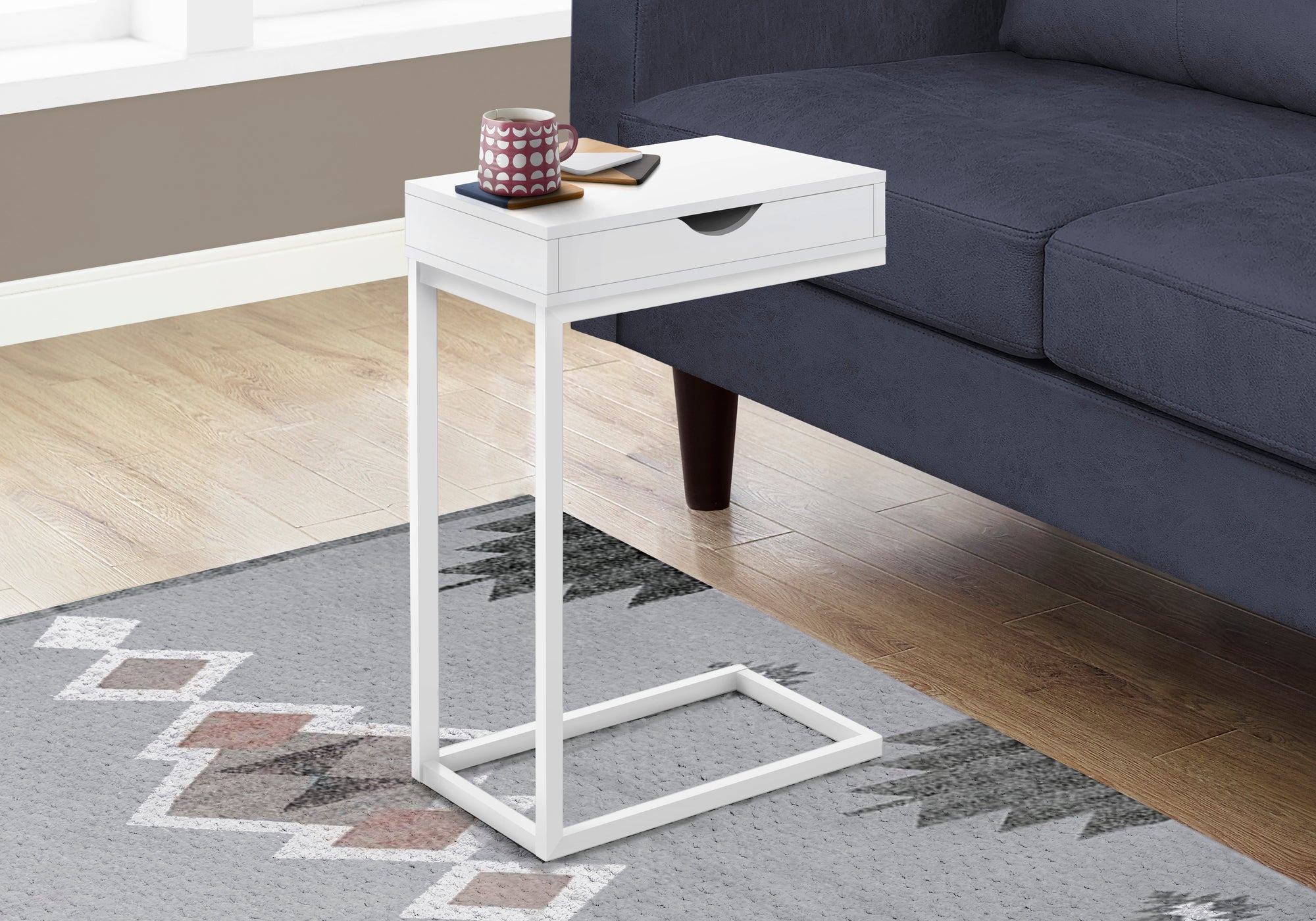 Image of accent table - white white metal with a drawer  i 3601.