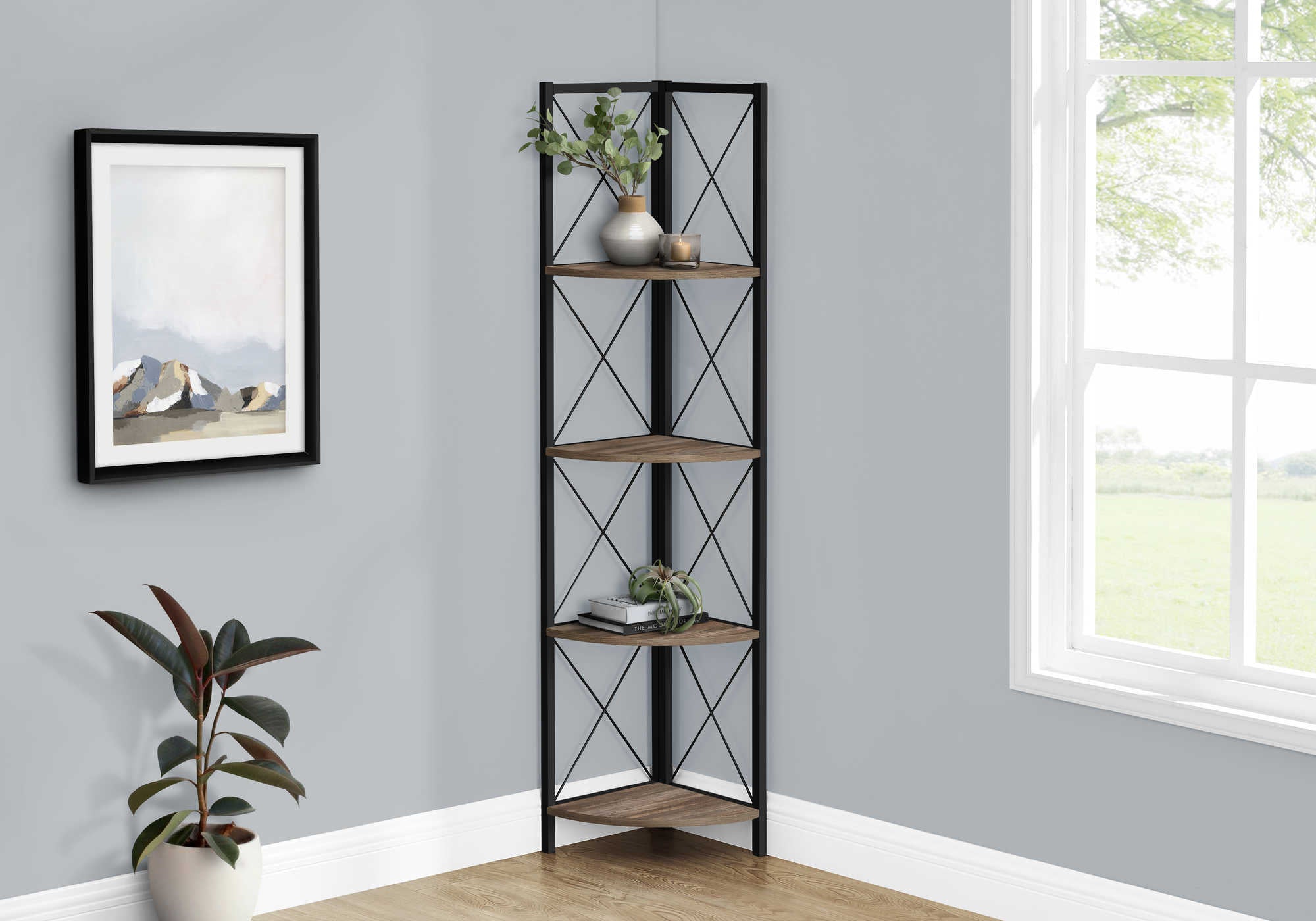 Image of bookcase - 60h brown reclaimed black metal corner i 3646.