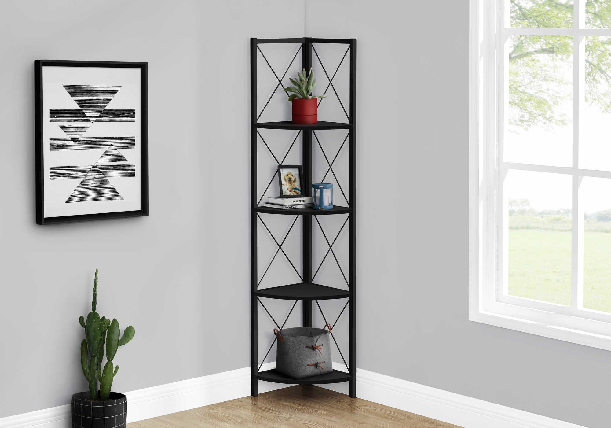 Image of bookcase - 60h black black metal corner etagere i 3649.