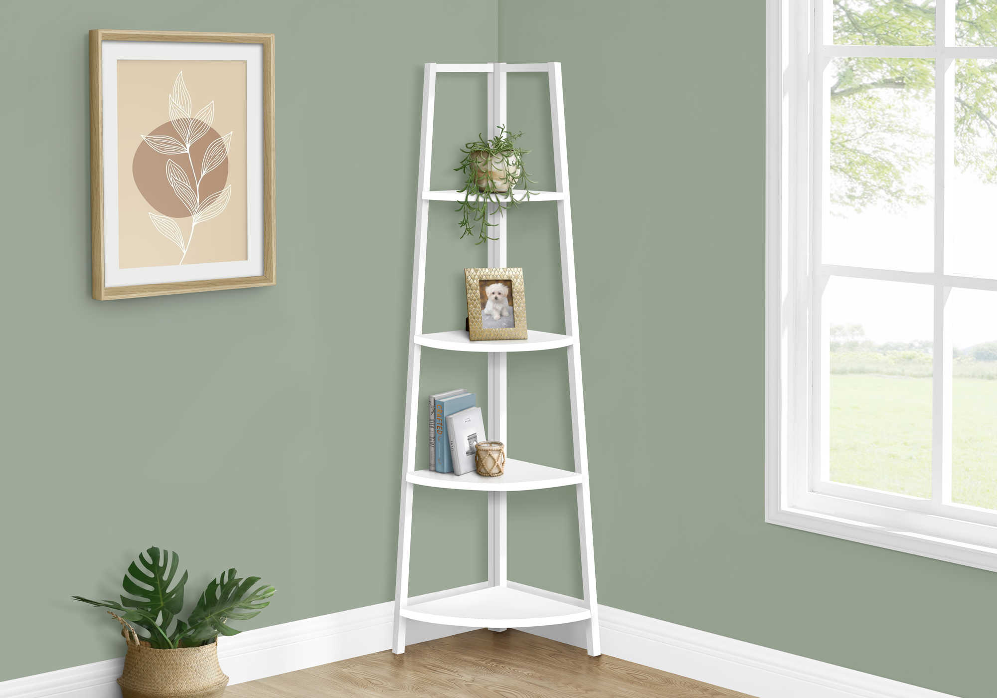 Image of bookcase - 60h white white metal corner etagere i 3665.