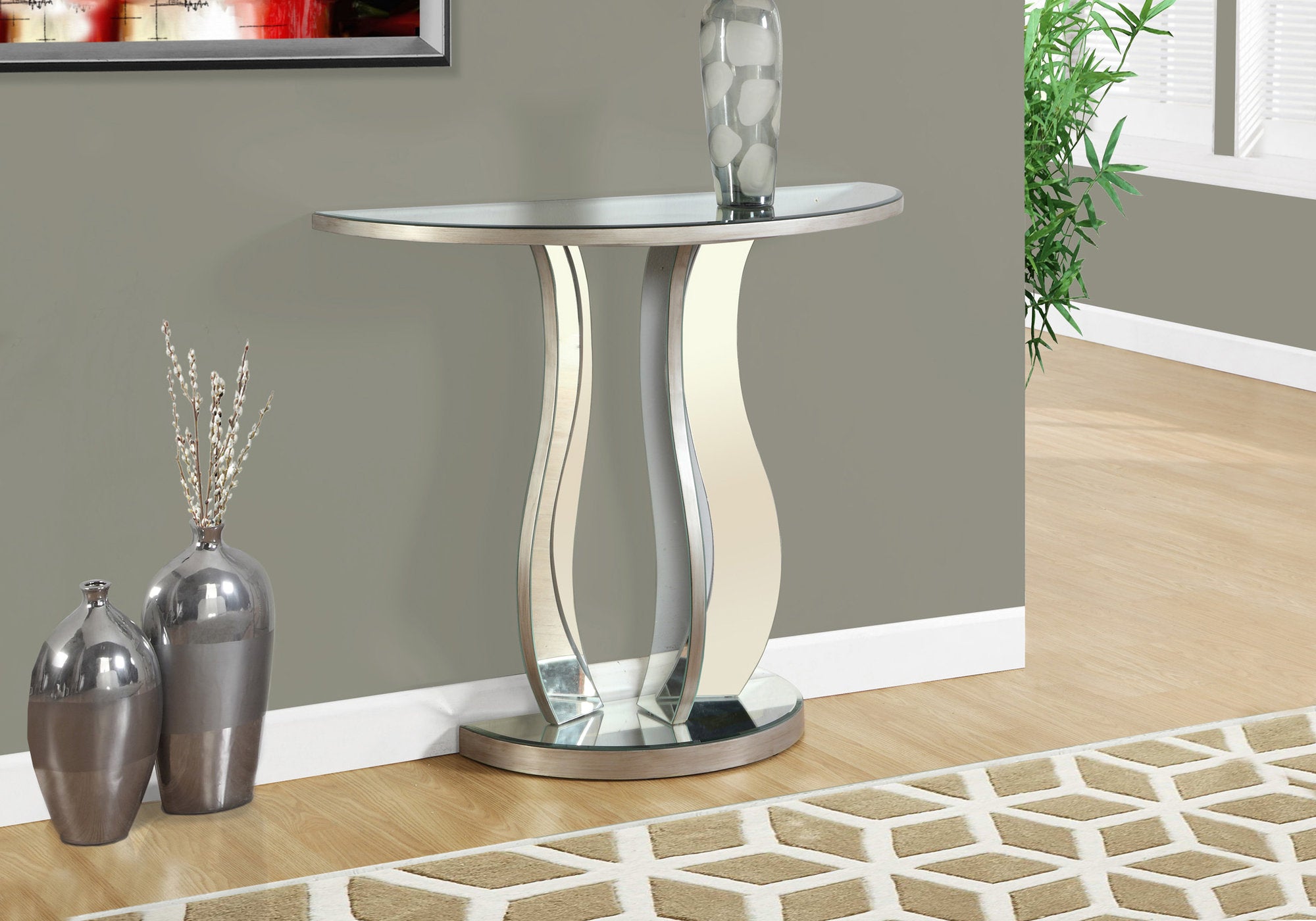 Image of accent table - 36inch l brushed silver mirror  i 3727.